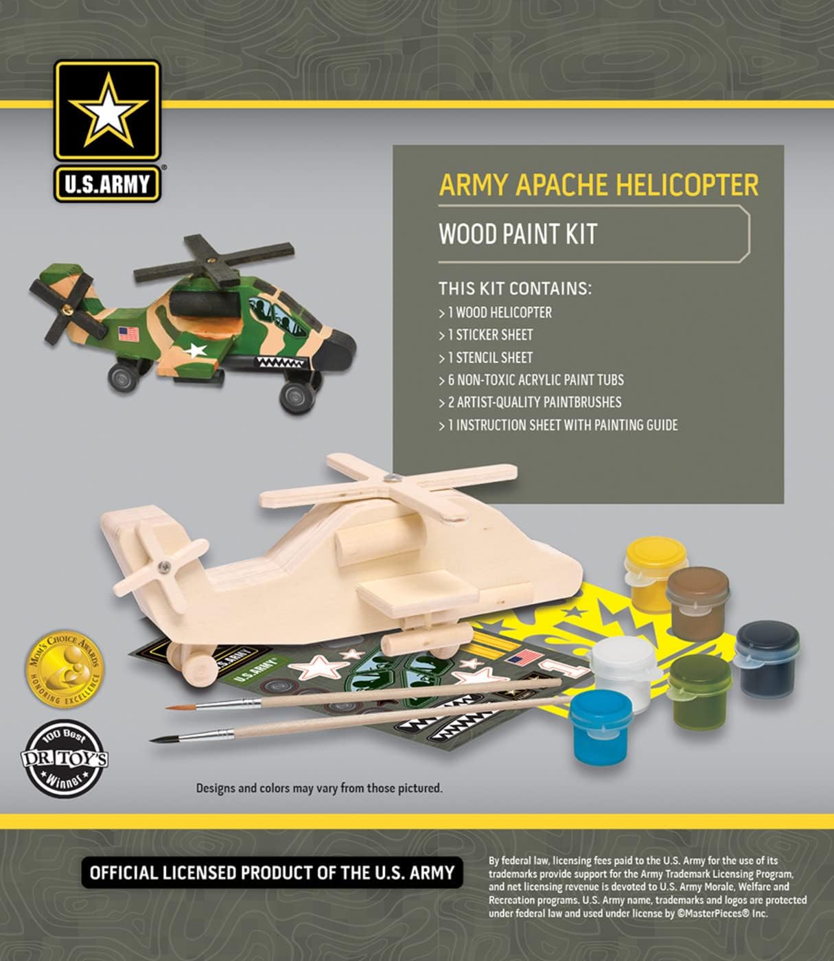 Works of Ahhh... U.S. Army Apache Helicopter Wood Paint Kit - Craft Set, Helicopter Kit - Kid