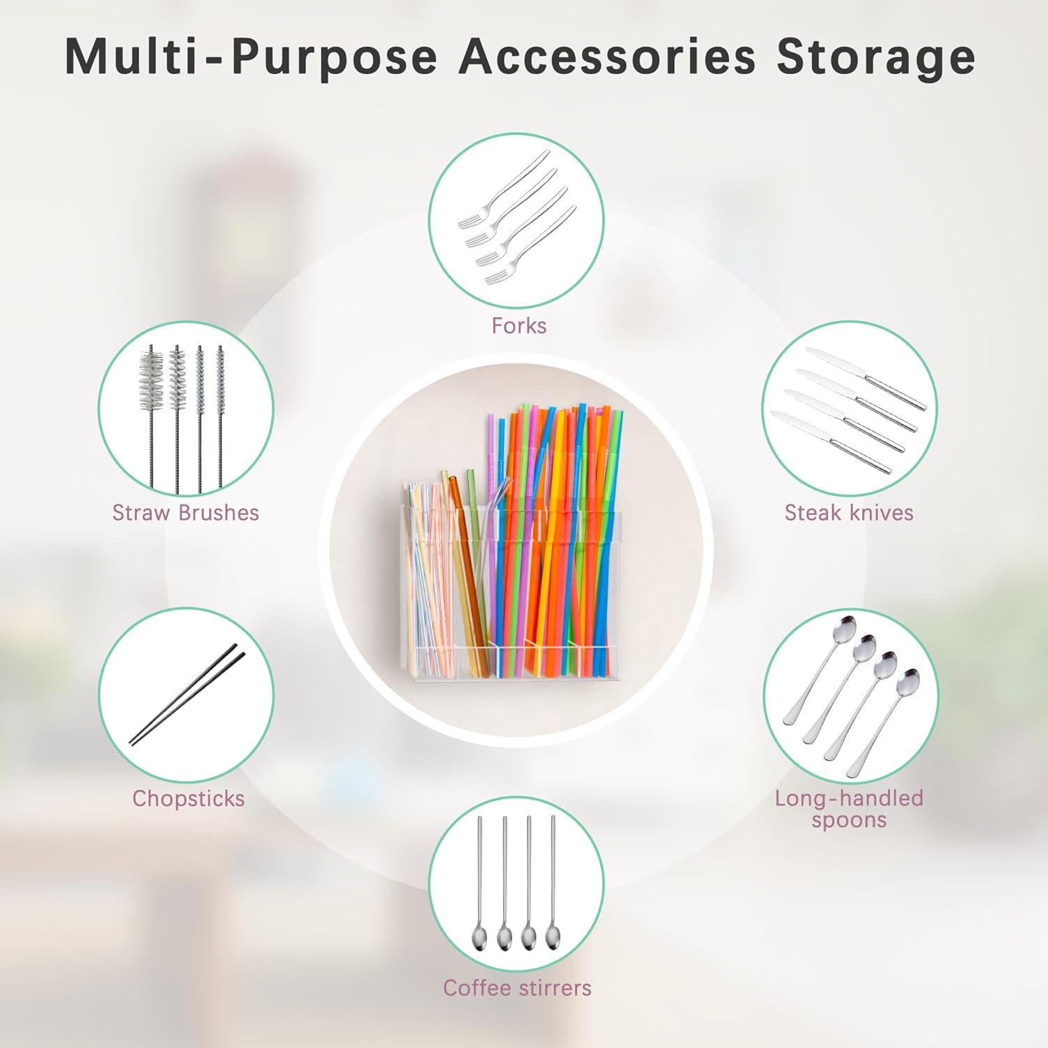Acrylic Straw Holder for Cabinet Door with Double Sided Adhesive Tape Reusable Tumbler Straw Organizer Storage Container Dispenser for Counter Cabinet Cupboard Kitchen(Transparent) - Image 7