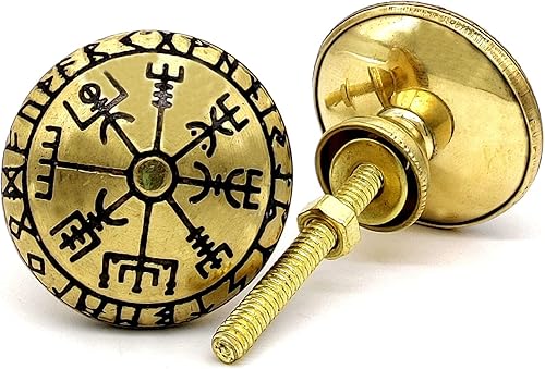 Miniatura 8 de 2 pomos de latón de brújula vikinga hechas a mano  Perillas de latón decorativas vikingas  Puerta de armario de dormitorio, pomos de cajón