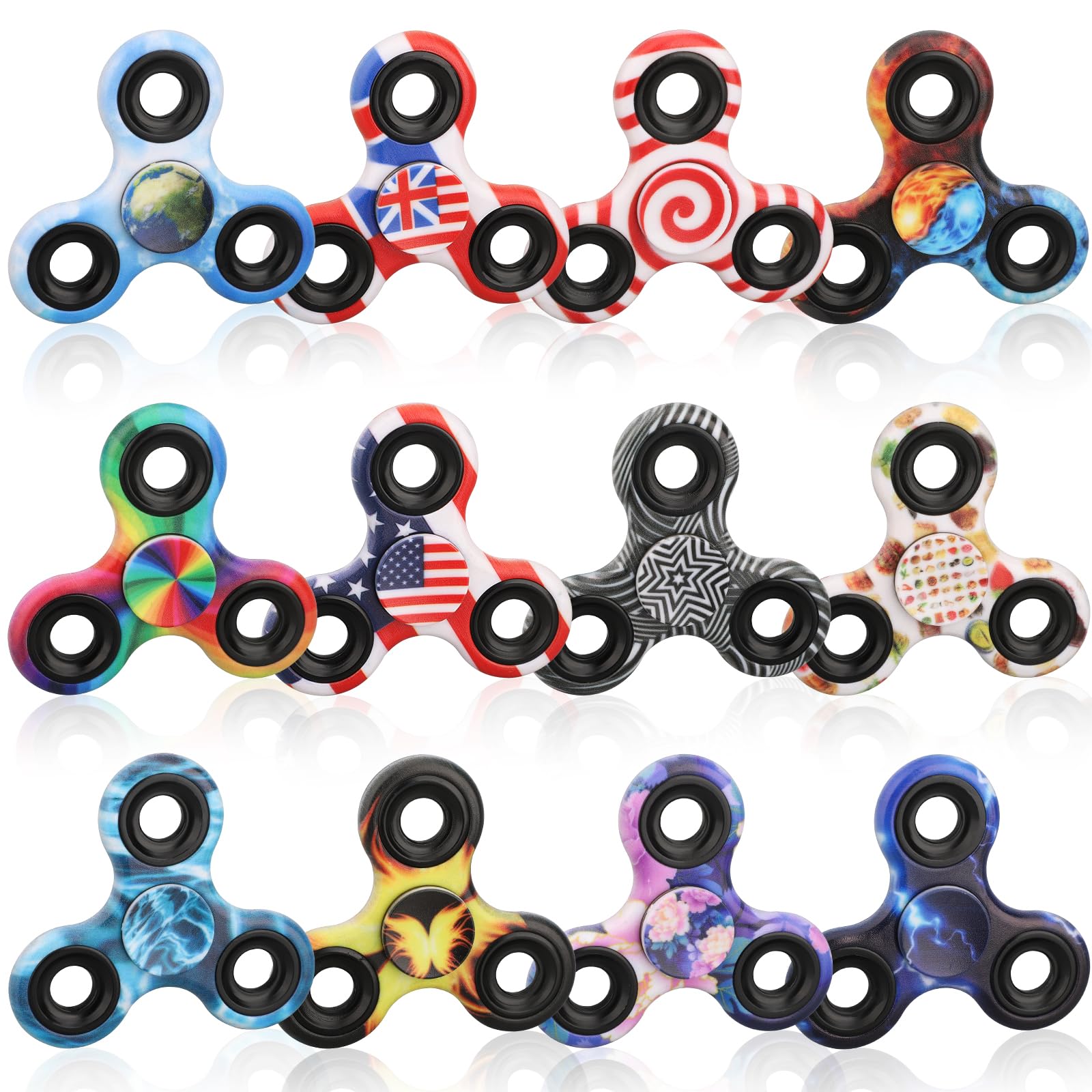 12PCS Fidget Spinner Toy Bulk Age 3+ for Kids Adults, Metal Tri-Spinner Fidget Toy Set, Sturdy Hand Spinner for Stress Relief, Christmas Party Favors Supplies Goodie Bag Stuffers Classroom Prize