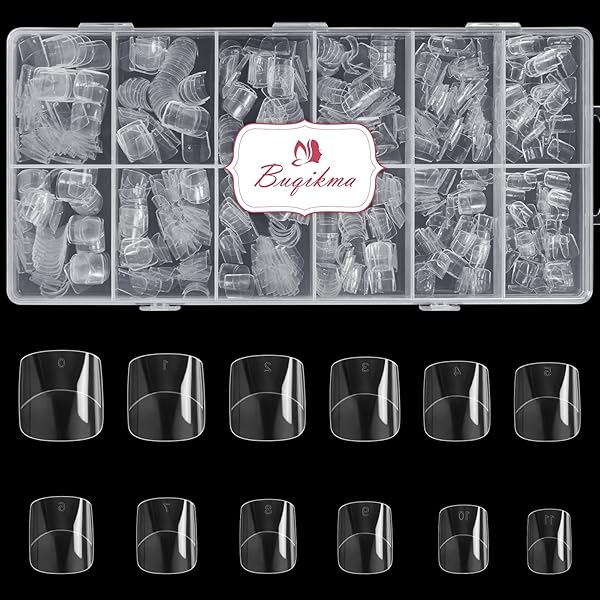 Buqikma Short Square Nail Tips - 600PCS Square Short False Nails Shorts Acrylic False Clear Tips Half Cover for DIY & Salon