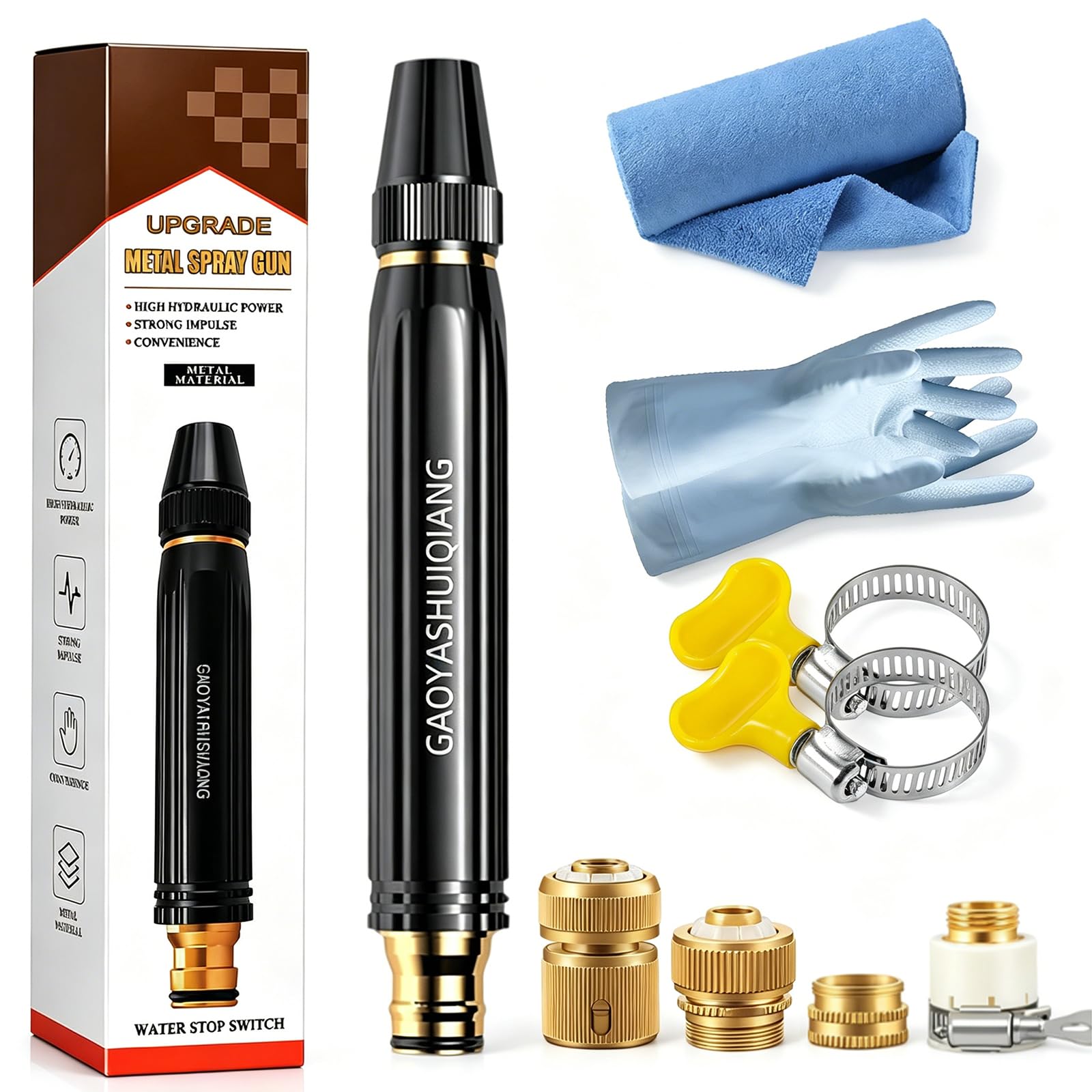 High Pressure Water Cannon Hose Nozzle, 3 Adjustable Spray Home High Pressure Car Wash Water Gun with Booster, Metal Anti-Leakage High Pressure Water Jet Nozzle, Plant Watering Lawn Car (Metal)