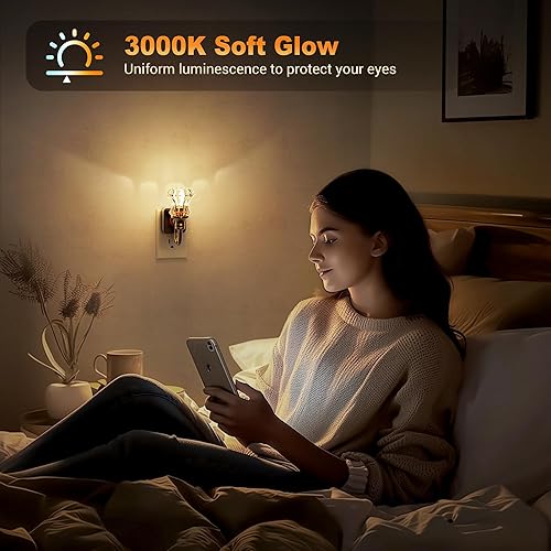 Miniatura 5 de JandCase Luz nocturna, luces nocturnas enchufables a la pared, luz nocturna LED de vidrio floral regulable, luces nocturnas de flores de 0 a 100 LM,