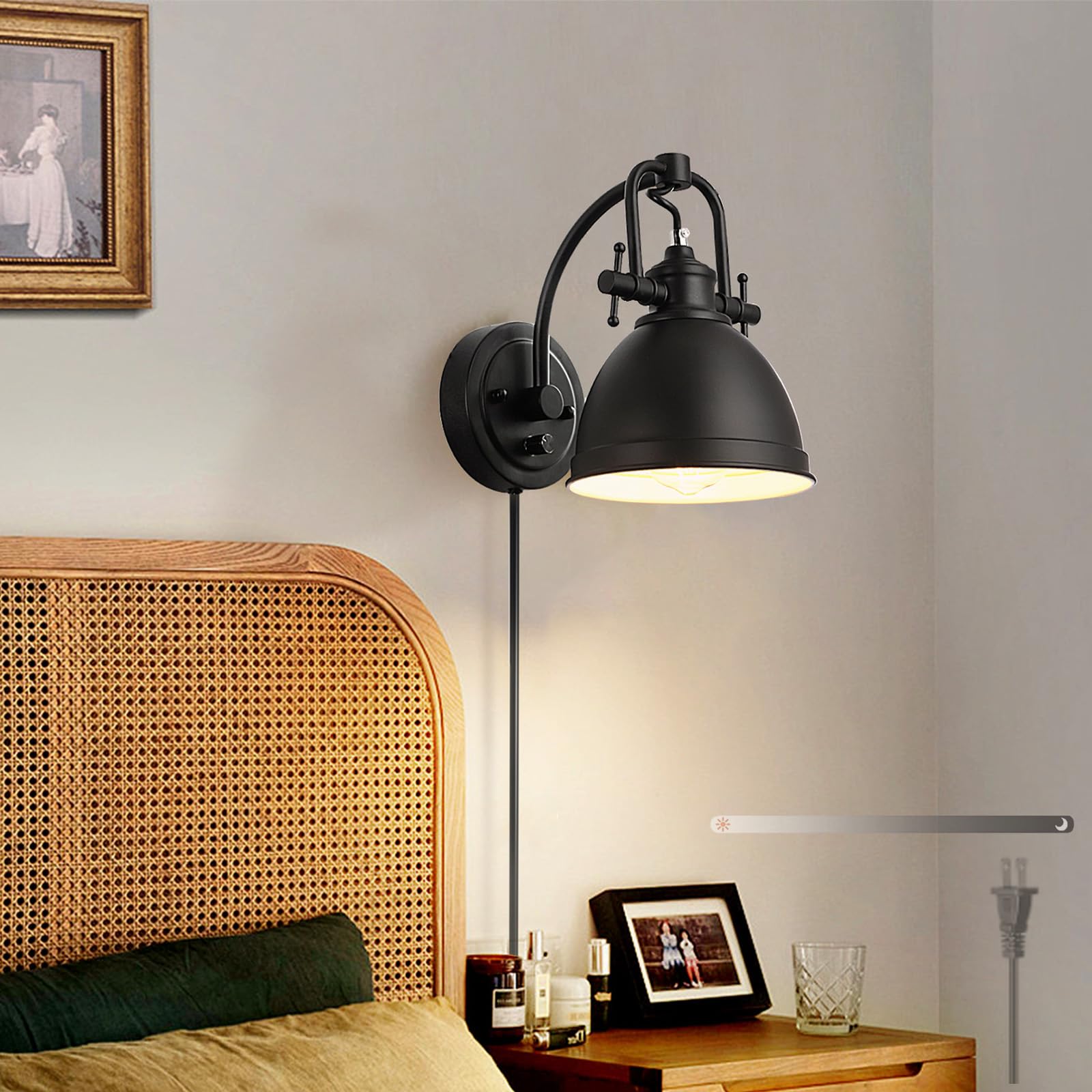 Lámpara de pared E27 ajustable con enchufe interruptor y aplique vintage para interior 7