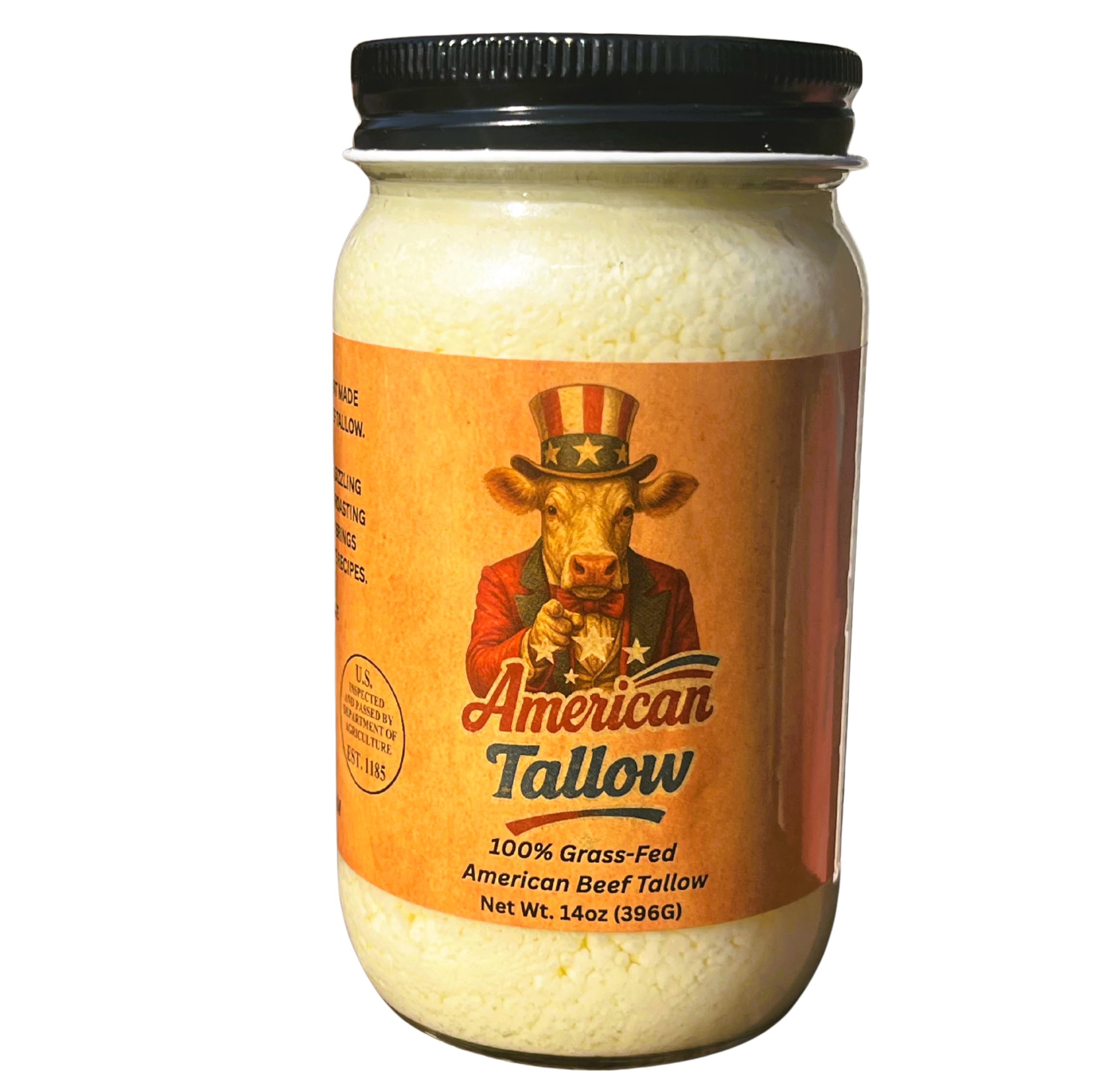 American Tallow, 100% Grass-Fed, Pasture-Raised, Non-GMO Beef Tallow, Premium Cooking Oil & Seed Oil Alternative, Healthy Traditional Fat,14 oz Glass Jar, Made in USA