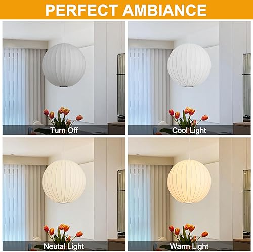 Miniatura 7 de Lámpara colgante de seda de 20 pulgadas, pantalla de seda sintética blanca, lámpara colgante de globo simple para sala de estar, comedor, cocina,