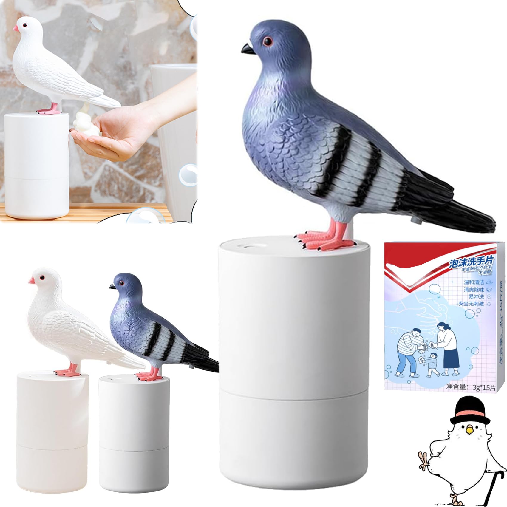 Pigeon Automatyczna myjka do rąk z pianki indukcyjnej, inteligentne gadżety, zabawny dozownik mydła dla gołębi, automatyczny dozownik mydła w piance (niebieski)
