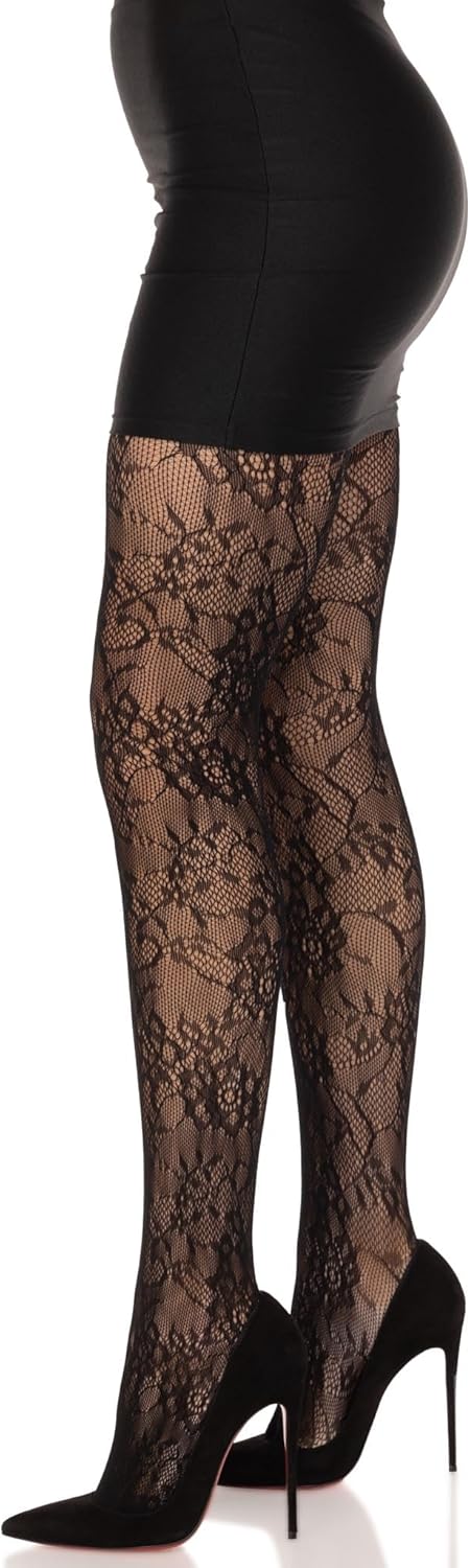 Leg Avenue womens Garden Rose Lace Tights Black One Size - Image 4