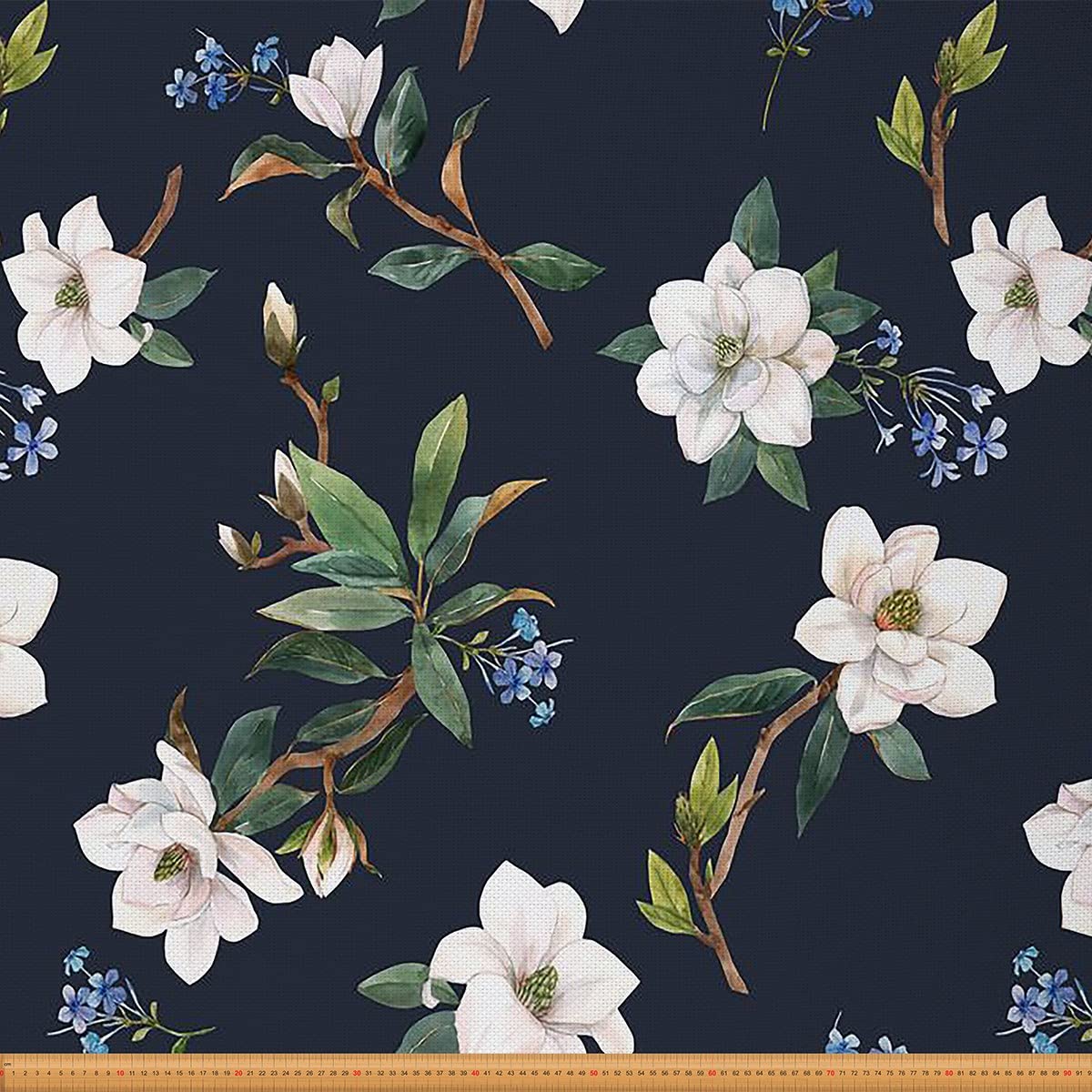 Floral Fabric by The Yard, Magnolia Blossoms Upholstery Fabric, Tradition Royal Vintage Flower Decorative Fabric for Upholstery and Home Accents, Blue Yellow, 5 Yards — image 1