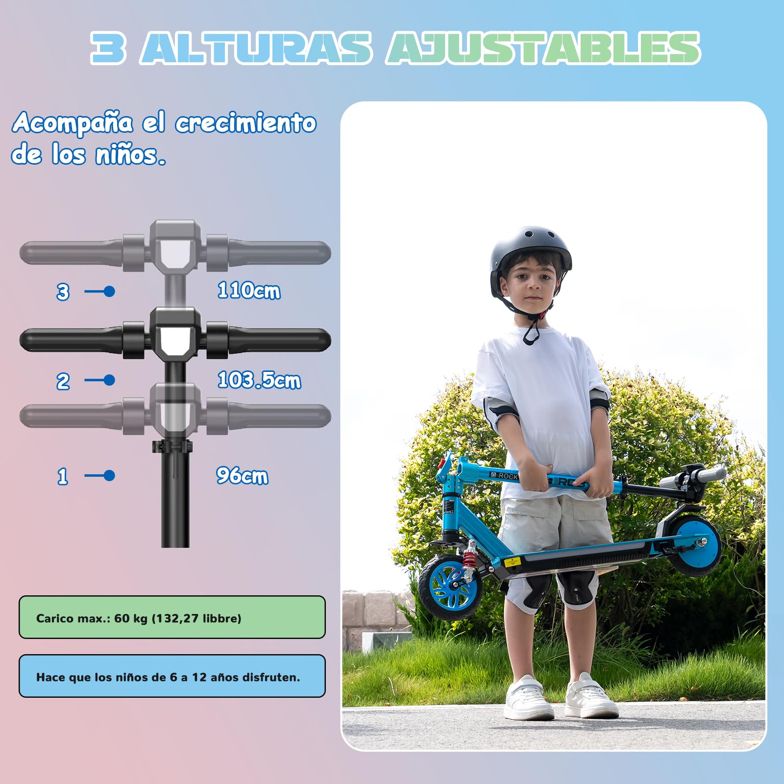 R12 MAX Patinete Eléctrico Niño 6-12 años, Scooter con Motor 150W, 3 Velocidades 6/12/18 km/h, Autonomía 15 km, Amortiguador, Altura Regulable, Luces LED y Pantalla, Plegable 7"