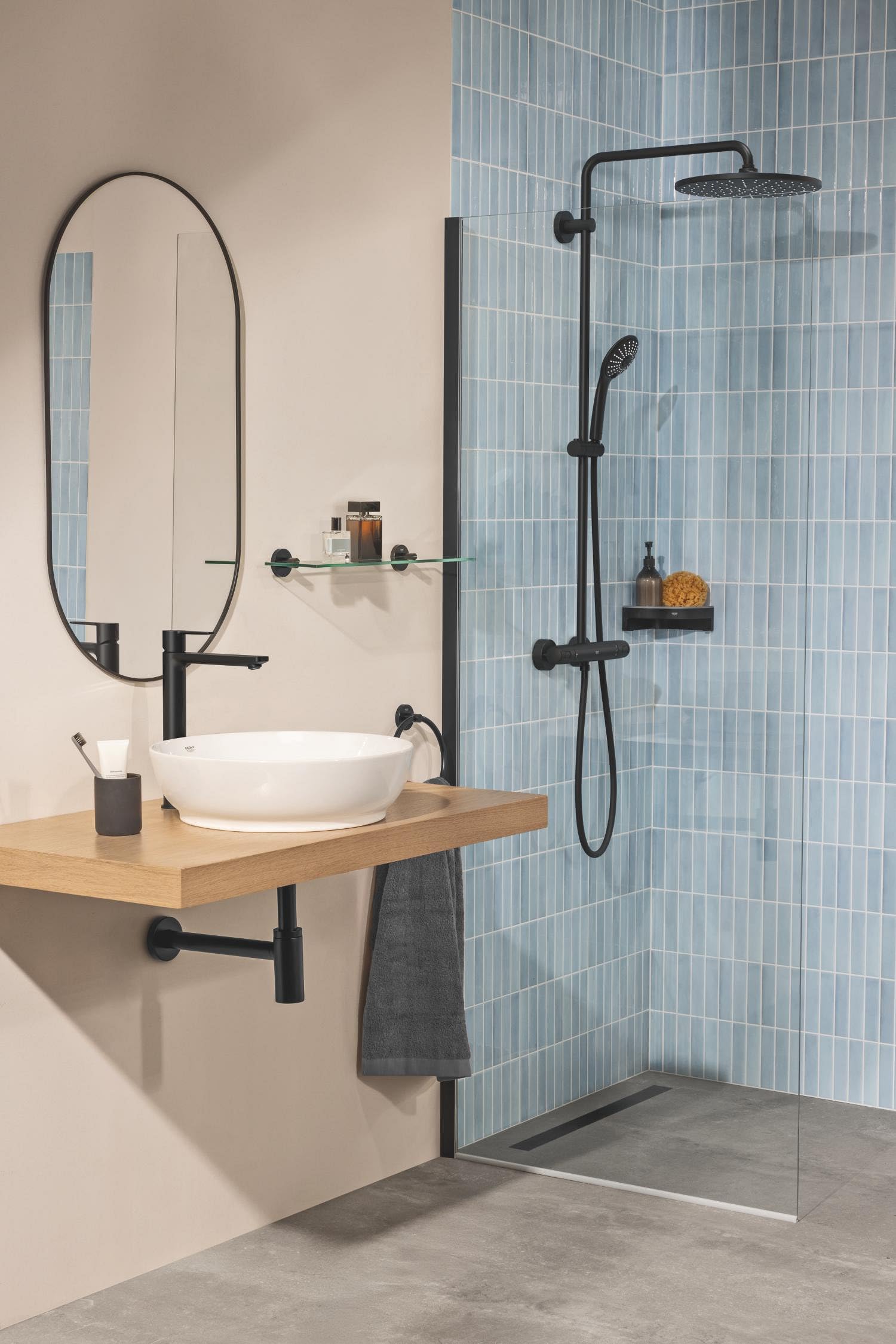 GROHE Start Quickfix - Repisa de cristal 530 mm, Negro Mate 412022430