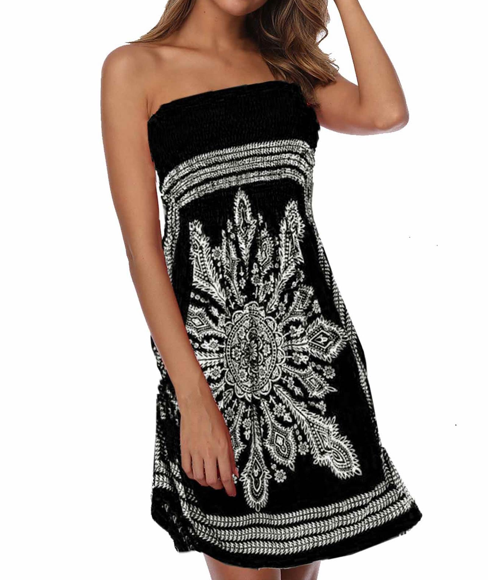 SEMATOMALA Women's Summer Dress Strapless Floral Print Bohemian Casual Beach Dress Cover Ups for Swimwear Women