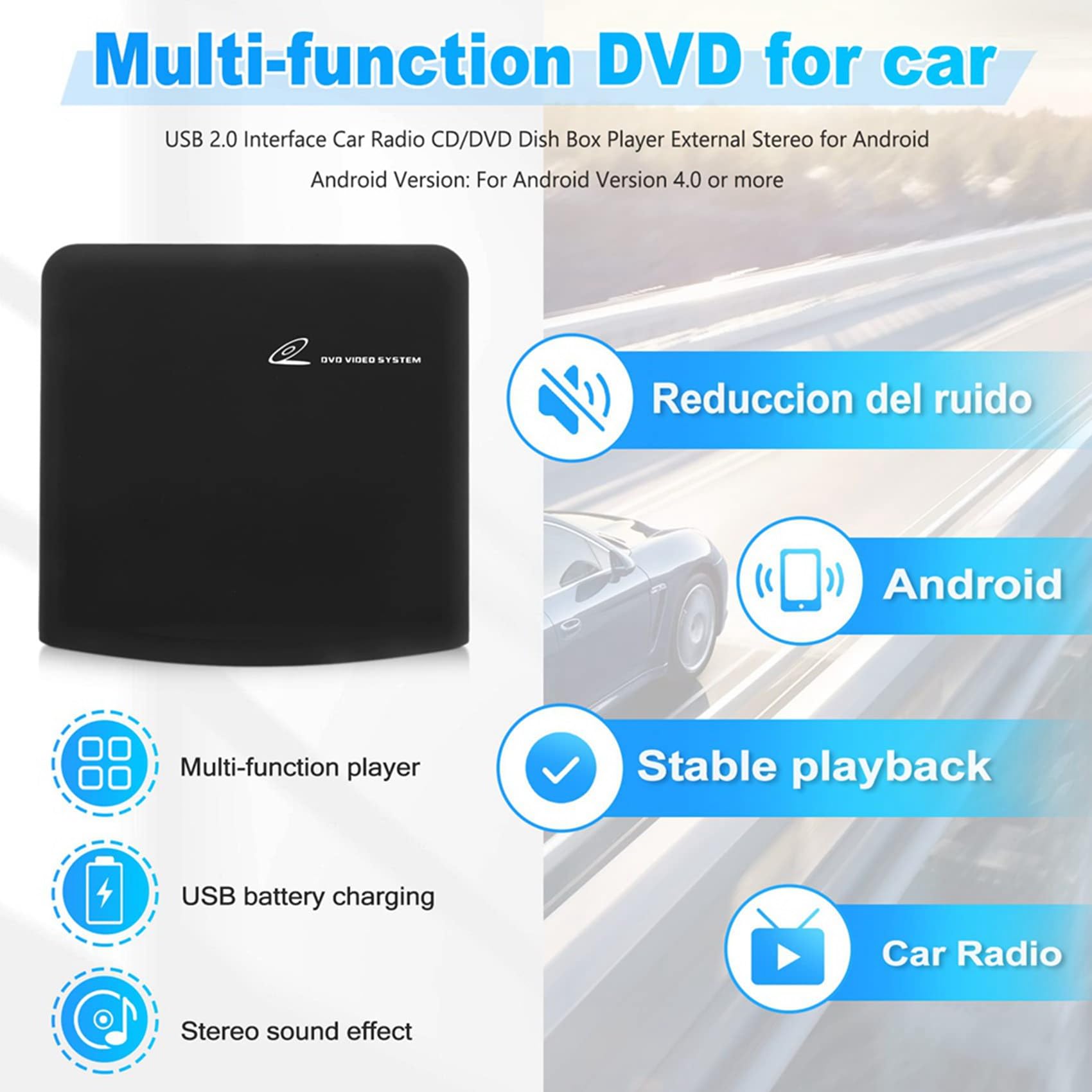 2X Lettore CD Esterno Portatile Universale per Auto, Si Collega alla Porta USB 'Auto, Laptop, TV per Android 4.0 e Versioni Successive Navigazione