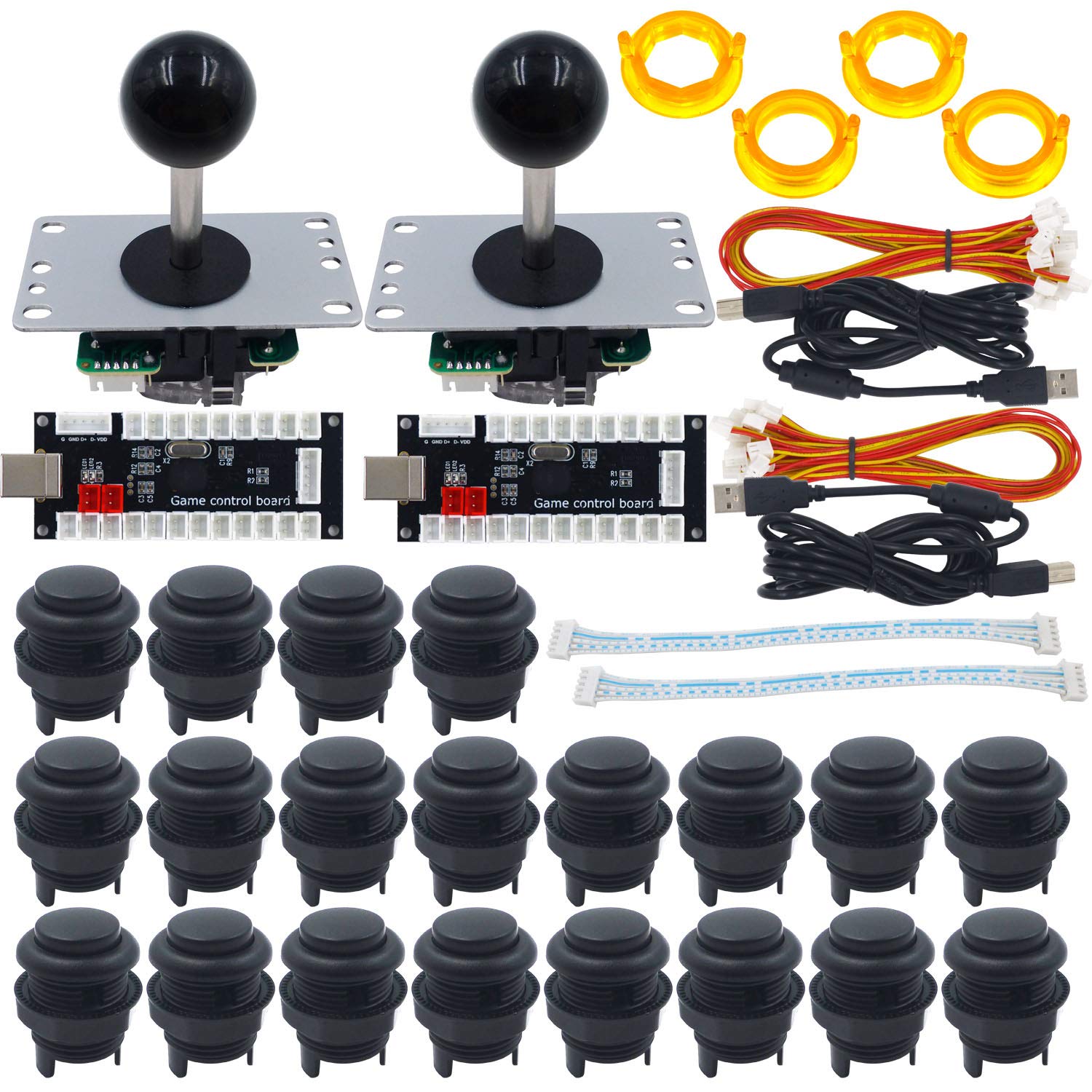 SJ@JX 2 Player Arcade Game DIY Kit Arcade Matt Frosted Black Button Twins USB Encoder Zero Delay 4&8 Way Arcade Fighting Joystick Controller for PC MAME Respberry Pi Retropie