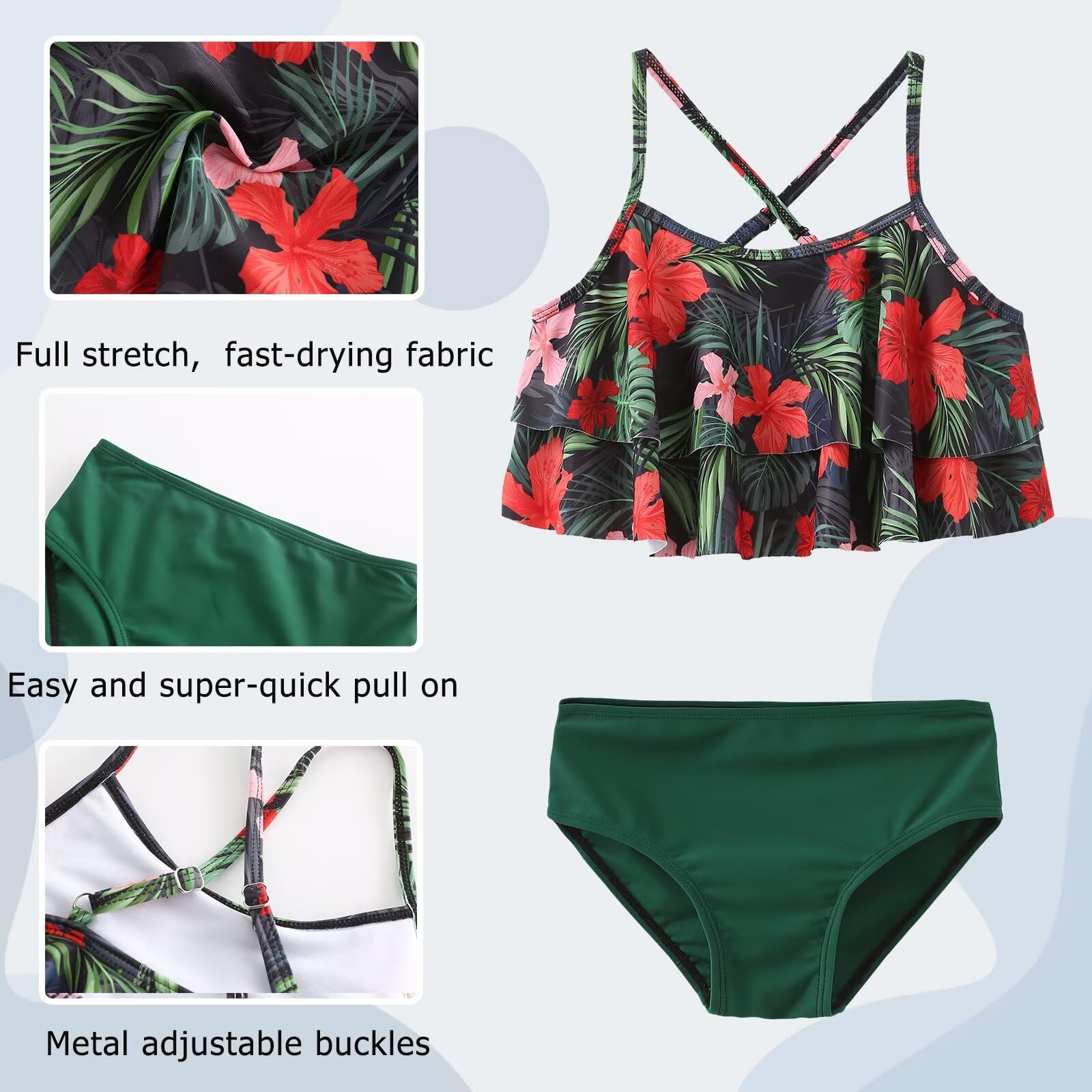 Aisyee Mädchen Bikini Badeanzug Kinder Zweiteiliger Bademode Hawaiian Rüschen Floral Mädchen Badebekleidung 3-16 Jahre
