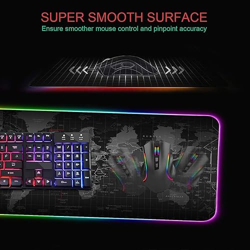 Vista 18 de Alfombrilla de mouse RGB para juegos con posavasos para café, alfombrilla de mouse LED grande XXL, base de goma antideslizante, alfombrilla de mouse