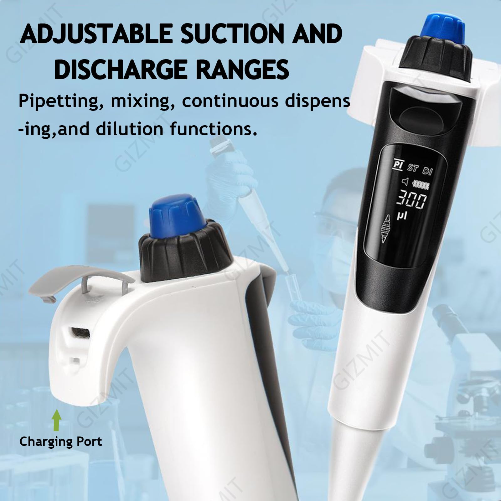 Controlador de pipeta eléctrico, pipeta de laboratorio micro ajustable para alta precisión de 0,5 a 1000 μL, ideal para clases de ciencia en el hogar y experimentos de laboratorio