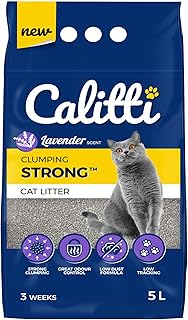Calitti Katzenstreu Klumpstreu ohne Duft | 100% natürlichem Bentonit mit frischem Lavendelduft | 3 Wochen - 5L product image
