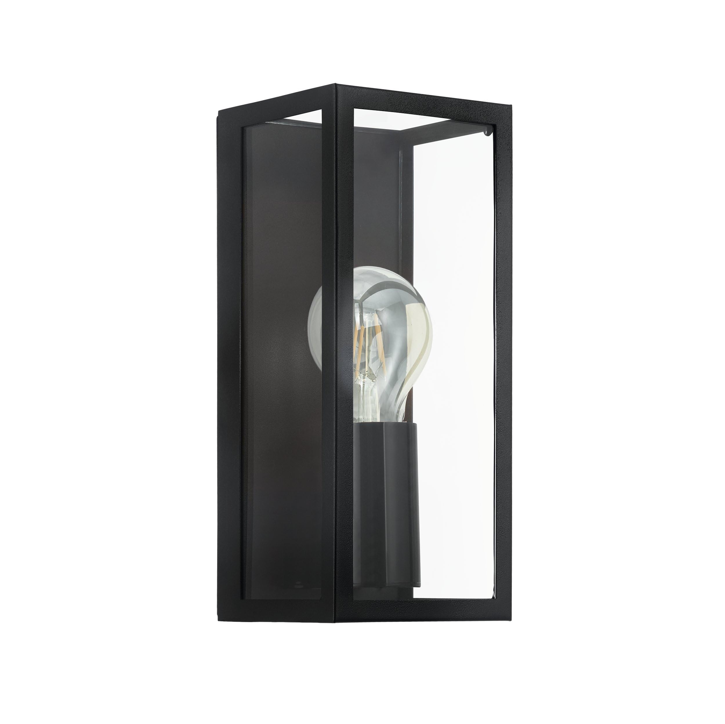 Eglo Unisex Black Amezola Clear Metal And Glass Ip44 Bathroom Or Outdoor Wall Or Ceiling Light In