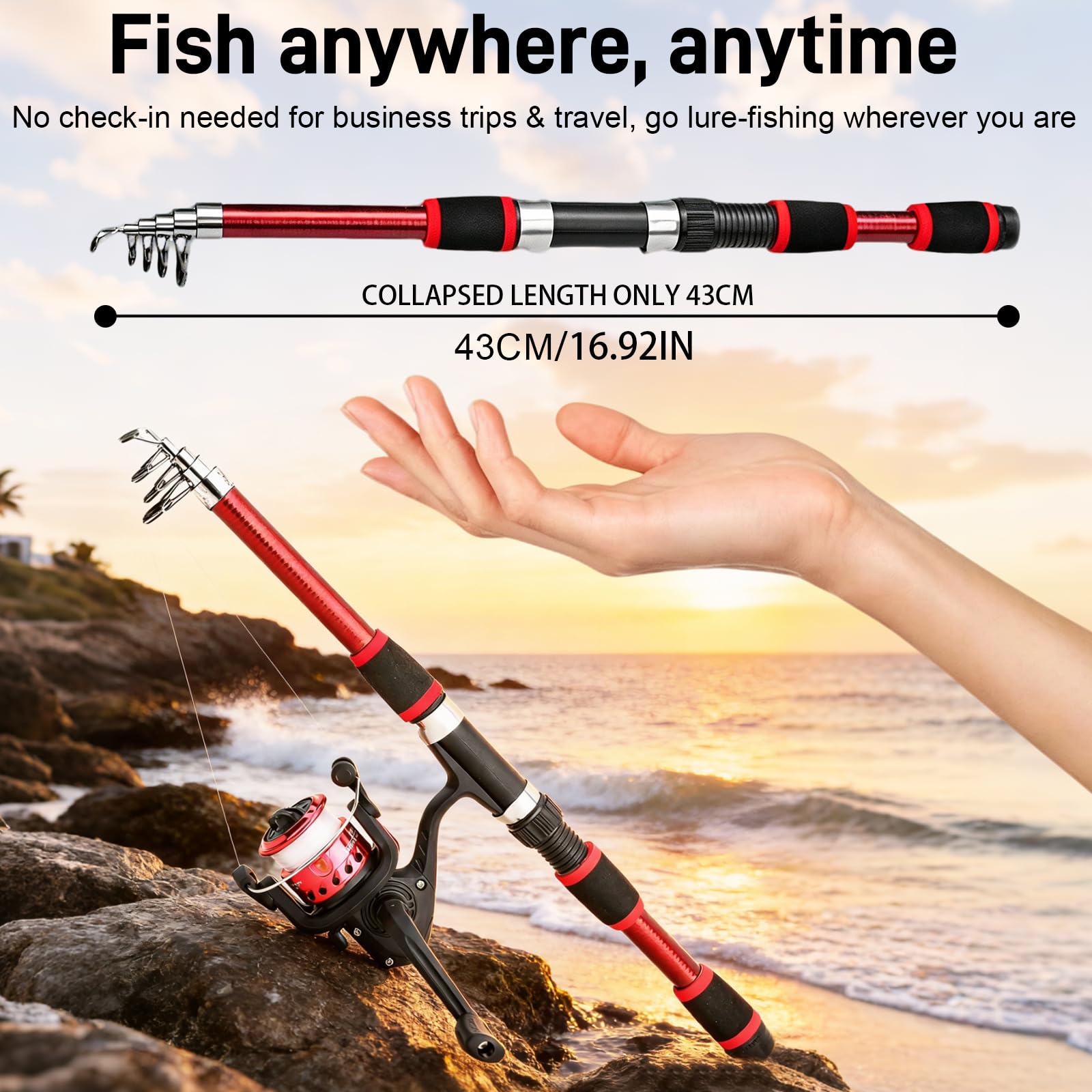 Set De Pesca para Principiantes, Completo Set De Caña Telescópica para Principiantes con Caña De Pescar De 1,8M Y 2 Carretes Giratorios para Pesca En Agua Dulce Y Salada Al Aire Libre