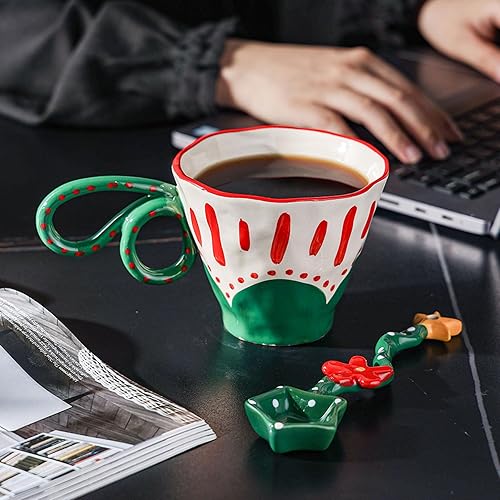 Miniatura 7 de Regalos de Navidad para niños, taza de café de cerámica de 12 onzas con asa, taza de té alta con cucharas, lindas tazas de porcelana para niños,