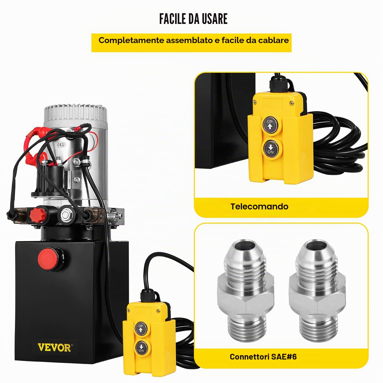VEVOR 12V Pompa Idraulica Hydraulic Pump DC Doppia Azione con Serbatoio d'Acciaio per Elevatore (4L)