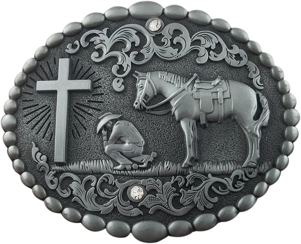 YOQUCOL QUKE Celtic Cross Horse Horseman Religious Belt Buckle for Men American Western Cowboy Belt Buckle
