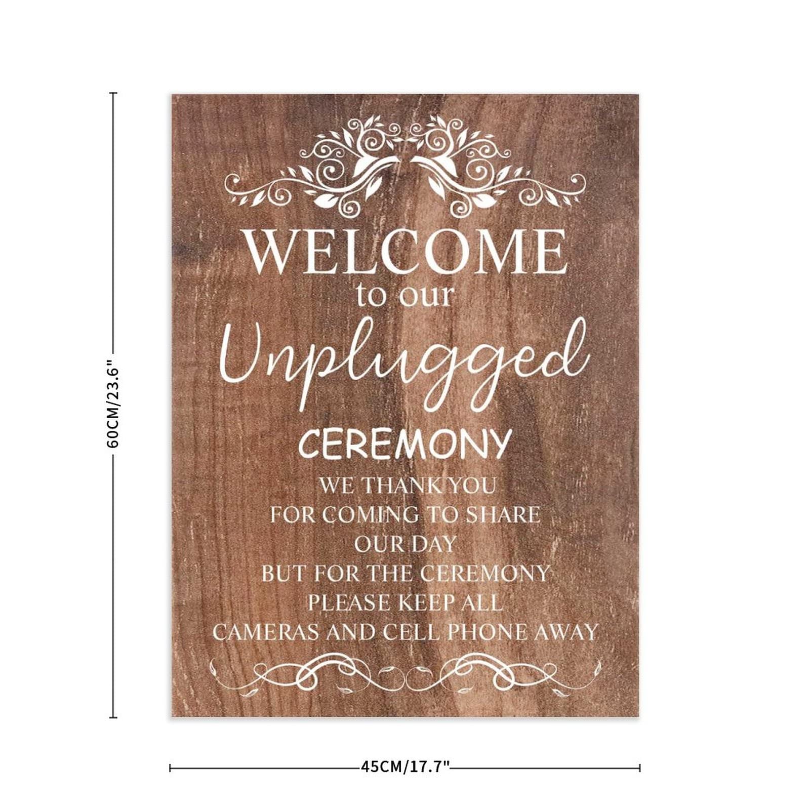 Unplugged Hochzeitsschild – Zeremonieschild "Unplugged – Vertikales Hochzeitsschild aus Holz – rustikale Hochzeitsdekoration 45,7 x 61 cm