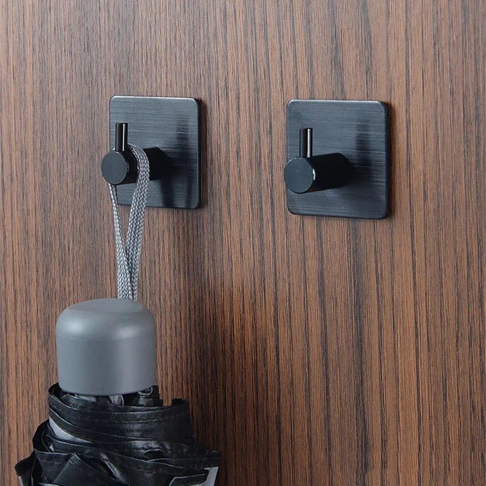 4/1 Uds. Gancho de acero inoxidable 304 adhesivo para puerta de pared, llave, percha para ropa, gancho para bata de baño, soporte para toallas, accesorios organizadores, NEGRO, 4 Uds., 1