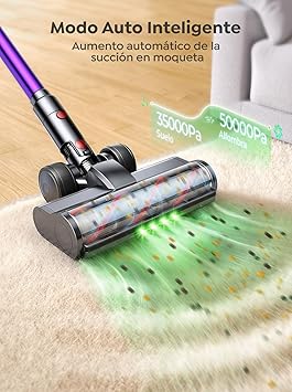 INTETURE Aspiradora sin Cable 50KA/600W Escoba Aspiradora sin Cable Pontente 65Mins Carga en Pared,Luz Verde Súper Brillante Aspirador sin Cable Aroma,Pantalla Táctil Antienredo para Suelo/Alfombra4