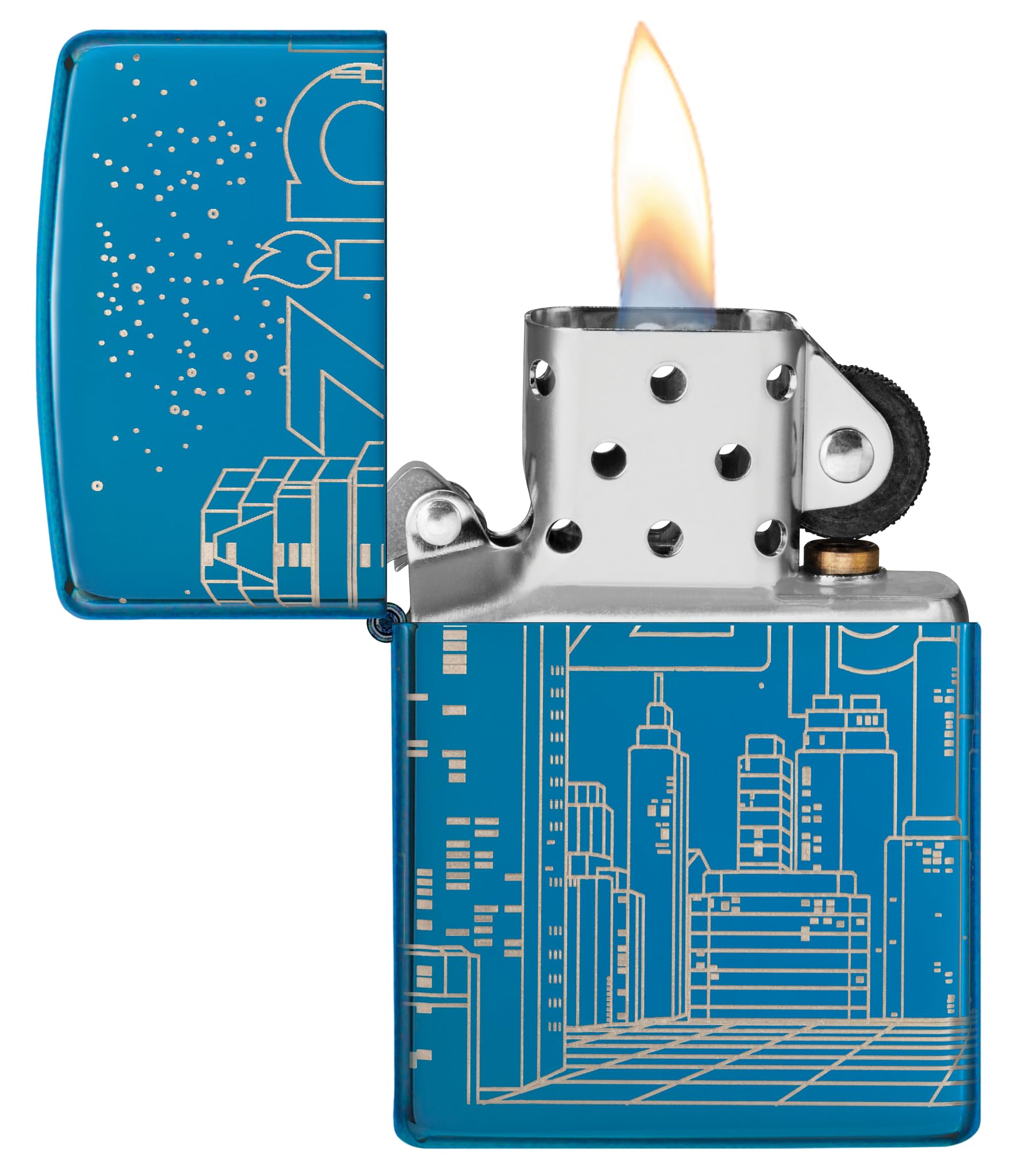 Zippo Sturmfeuerzeug Skyscraper High Polish Blue Laser 360° Nachfüllbar Windfest Made in USA