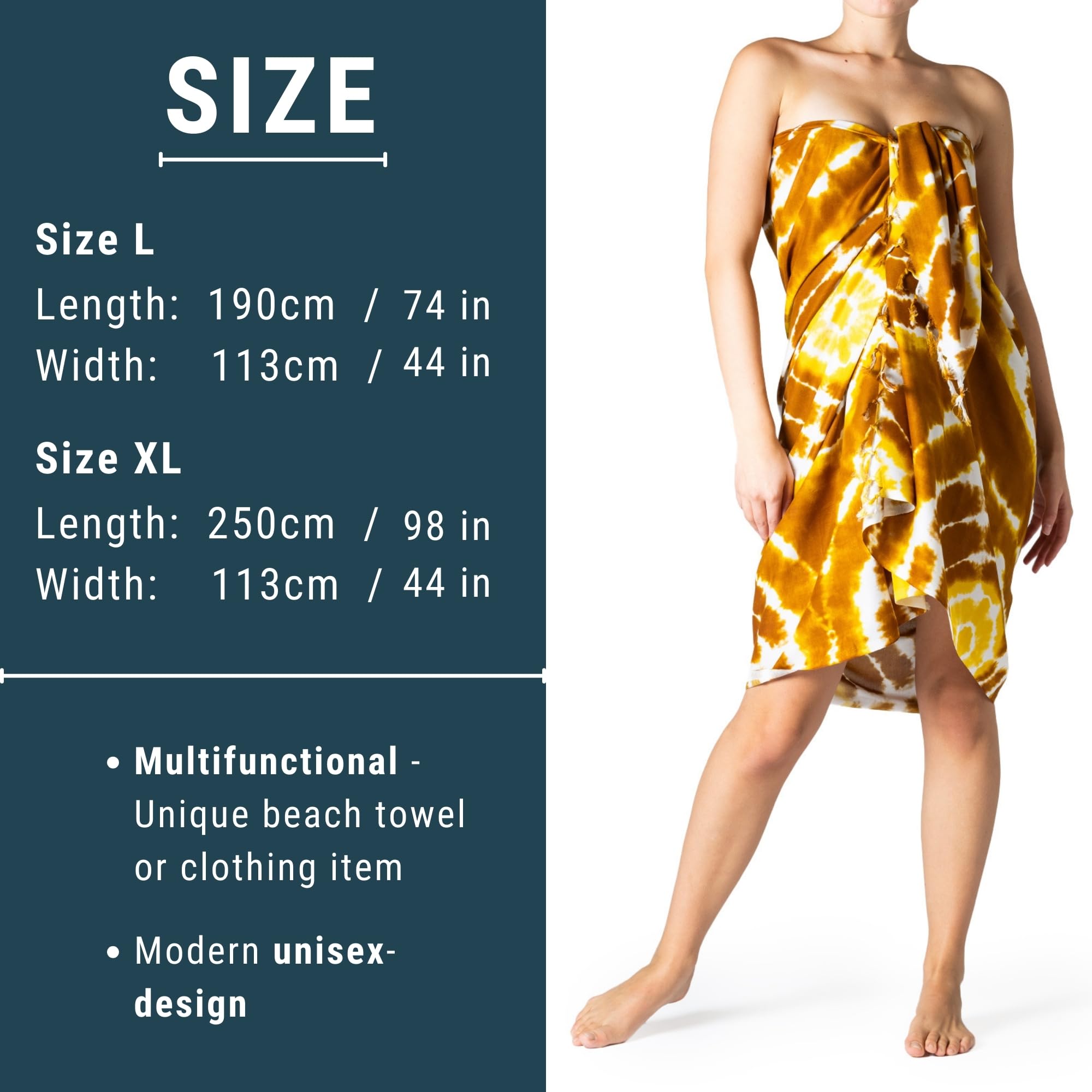 PANASIAM Sarong Tie-Dye Sunrise - Pareo, Lunghi, Grande telo Sarong, Gonna a portafoglio, Copricostume Bikini - Unisex - Spiaggia, Sauna, Vacanza