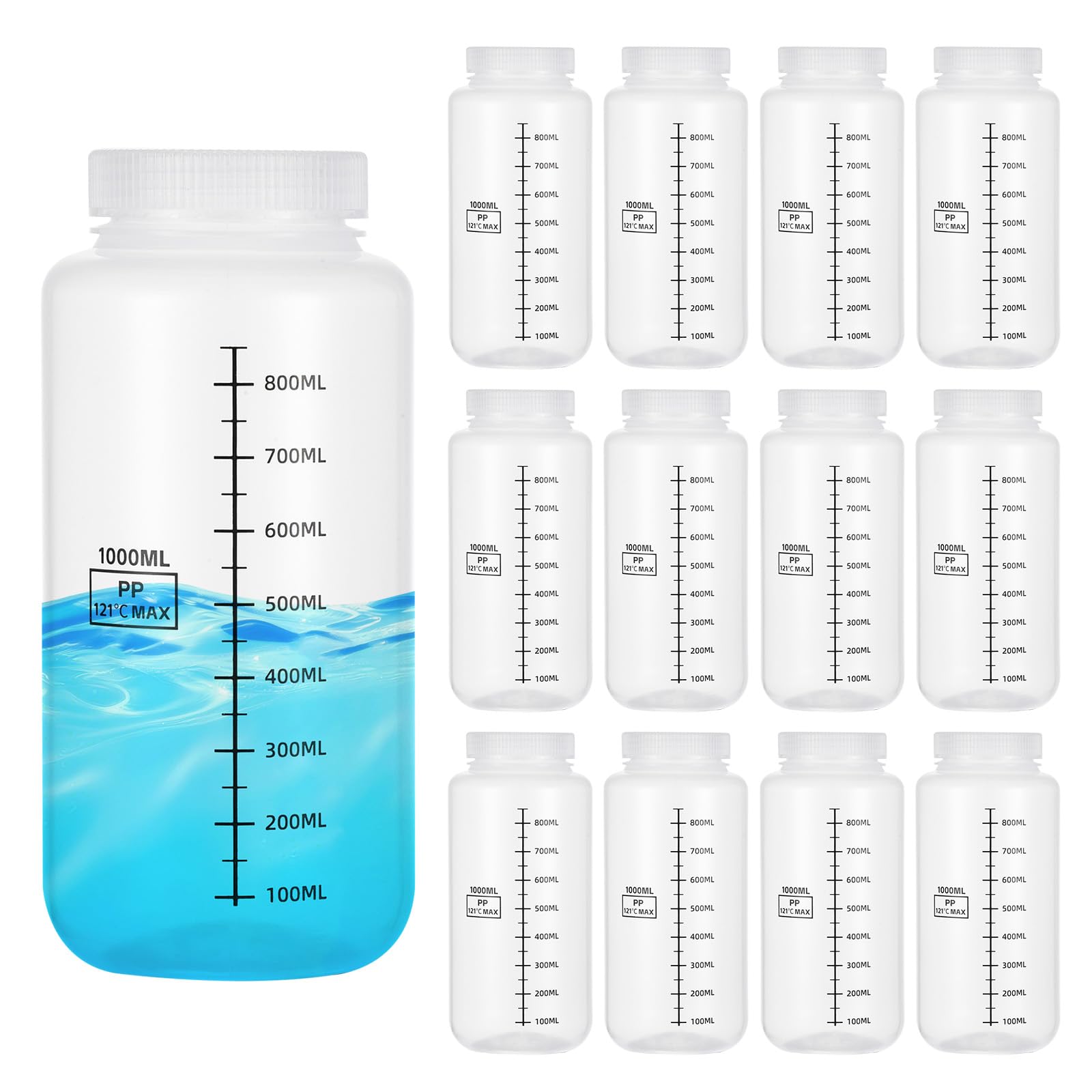 PATIKIL 20 Pcs Botellas De Muestra De Plástico Con Tapa Roscada 34 oz 1000ml Bote De Reactivo De Boca Ancha Envases De Muestra Transparentes De PP Con Tapa Transparente