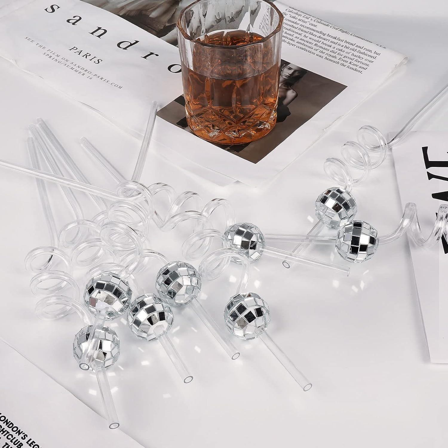 12 PCS Disco Ball Straws Disco Party Decorations Glitter Mirror Disco Ball Straws Plastic Straws for 1970s Retro Disco Party Wedding Birthday Party Decorations - Image 6