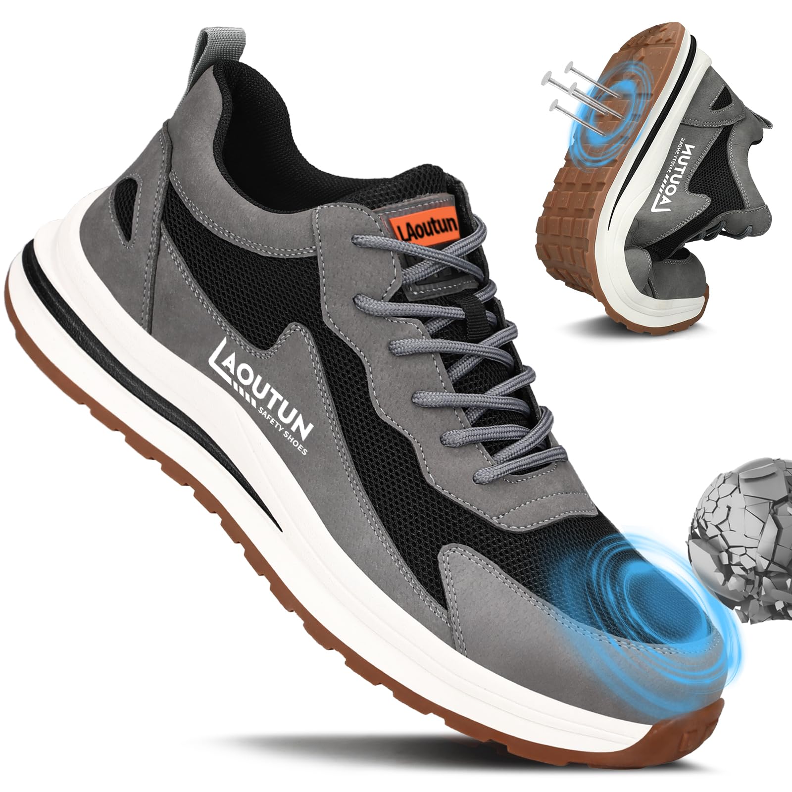 LAoutun Scarpe da Ginnastica di Sicurezza Uomo Punta d'Acciaio Scarpe da Ginnastica protettive di Sicurezza Scarpe da Lavoro Traspiranti Scarpe da Lavoro Leggere per Uomini Stivali