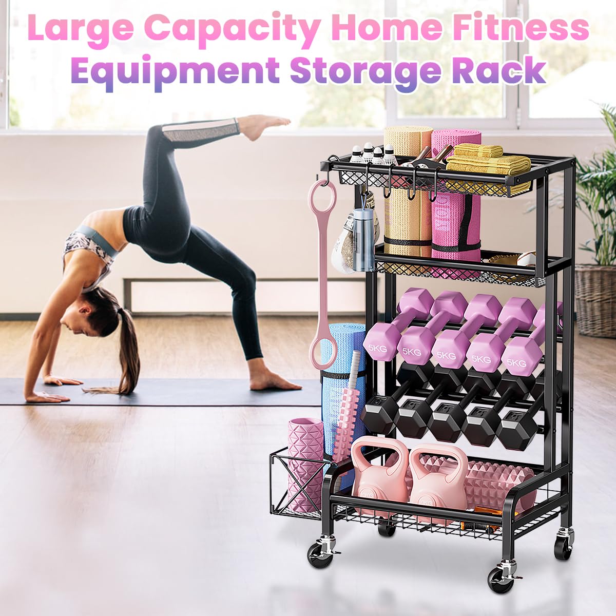Support d'haltères Multifonction pour Haltères | Organiseur de Pour Haltères Avec 4 Roues Pivotantes, Applique Également à Kettlebells, Rouleau en Mousse