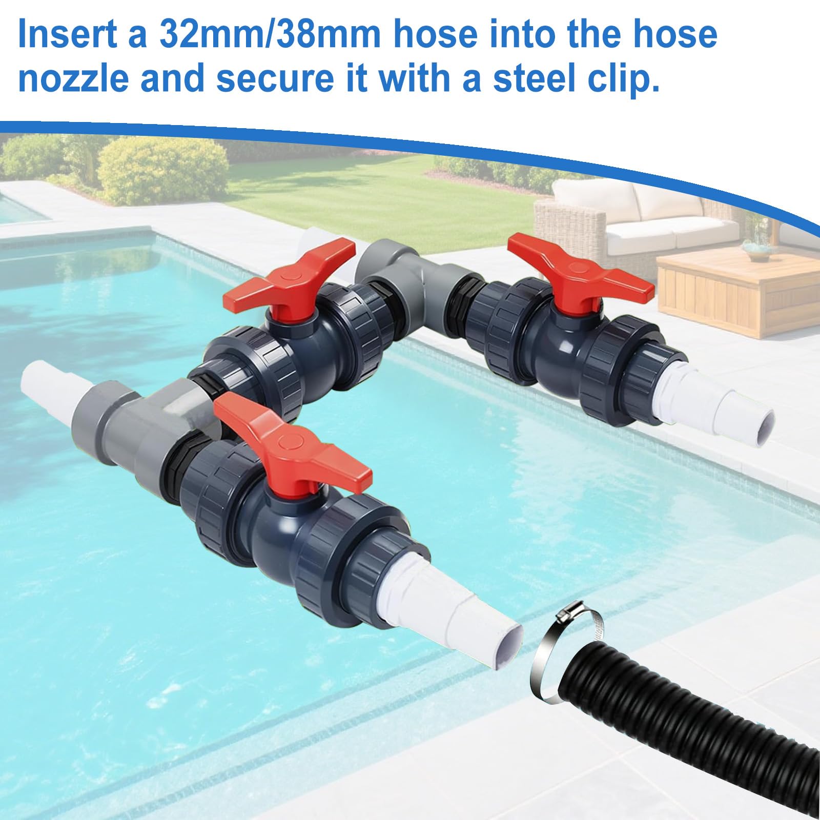 Bypass Pool Set, Ø 50 mm Bomba de calor Pool Conector Set, Bypass Set para piscina, incluye mangueras y adaptadores de 32 mm y 38 mm, para un control preciso del suministro de agua y un
