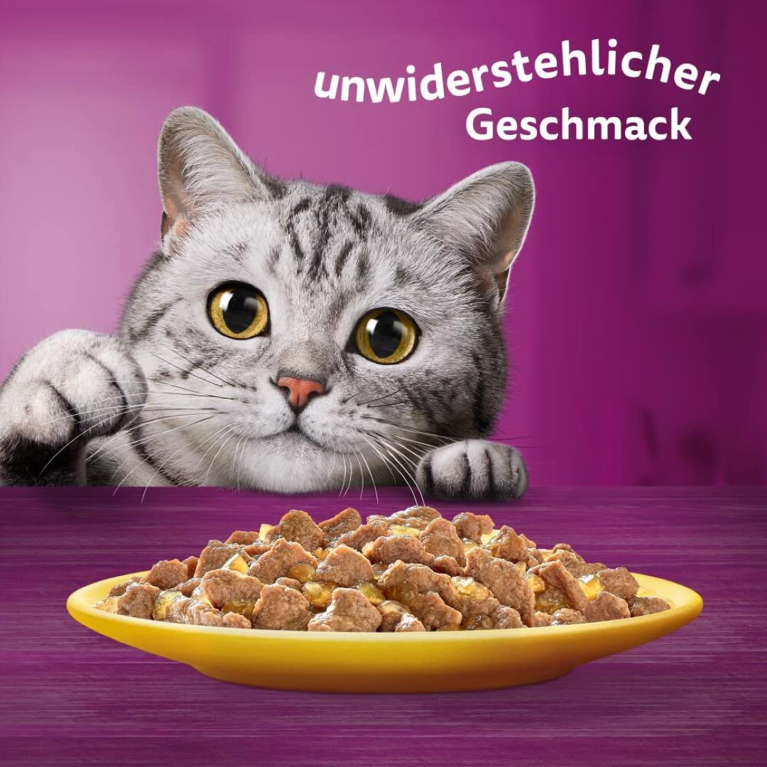 Whiskas Senior 11+ cibo umido per gatti, pollame in gelatina, 48 sacchetti per porzioni, 12 x 85 g (confezione da 4) – cibo umido per gatti di alta qualità per gatti dai 11 anni