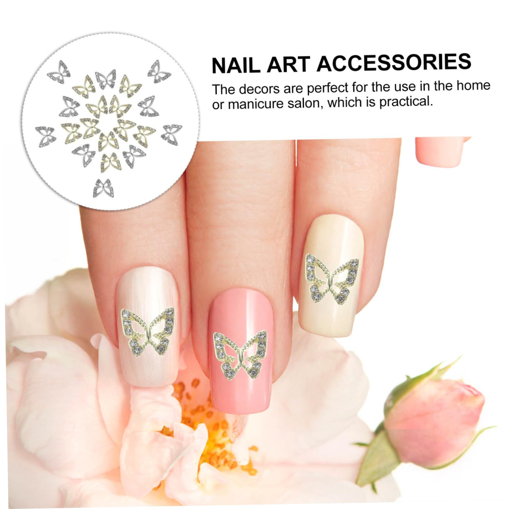 SOESFOUFU Luxury Nail Charms Jewelry 20pcs Nail Gems Butterfly Charms Manicure Decorations for Women