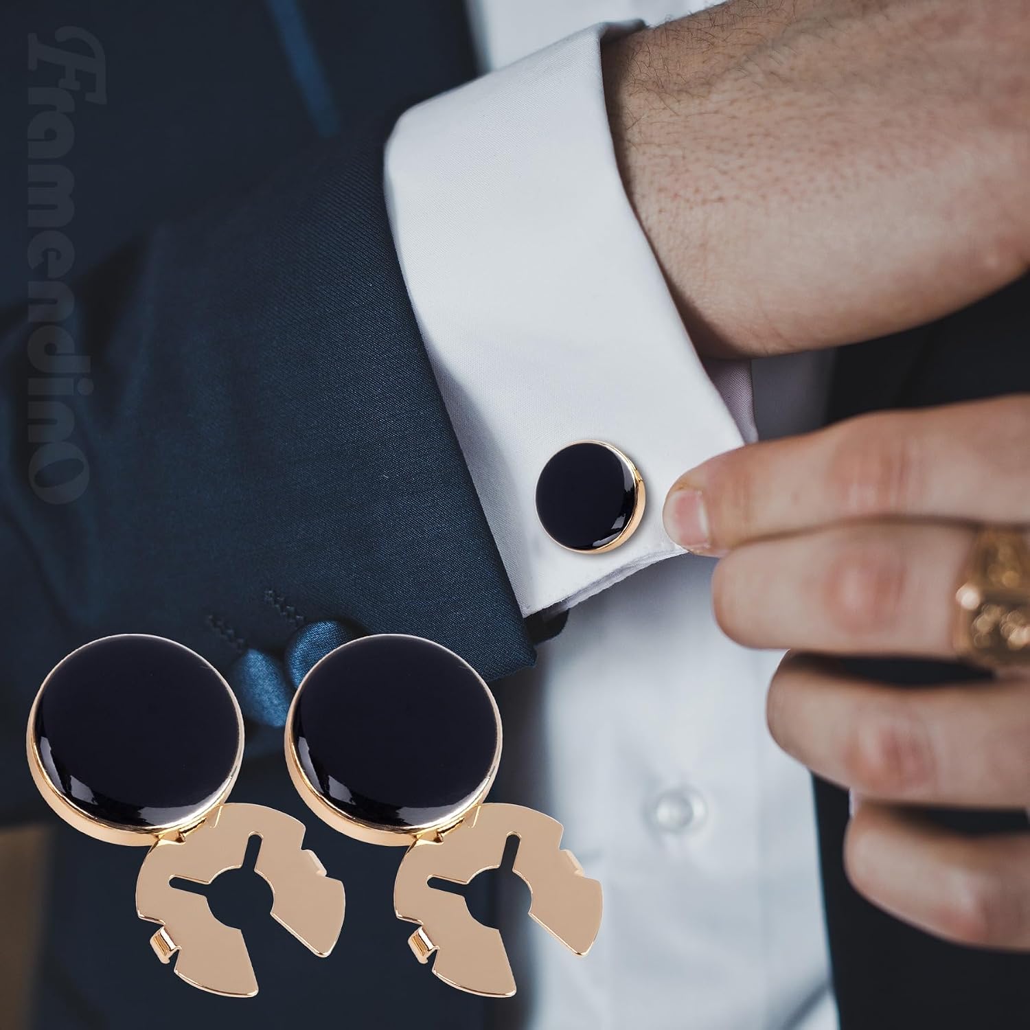 Framendino, 10 Pack Button Covers for Men's Shirts Buttons Cuffs Shirt Cufflinks for Formal Business Wedding Tuxedo Gold