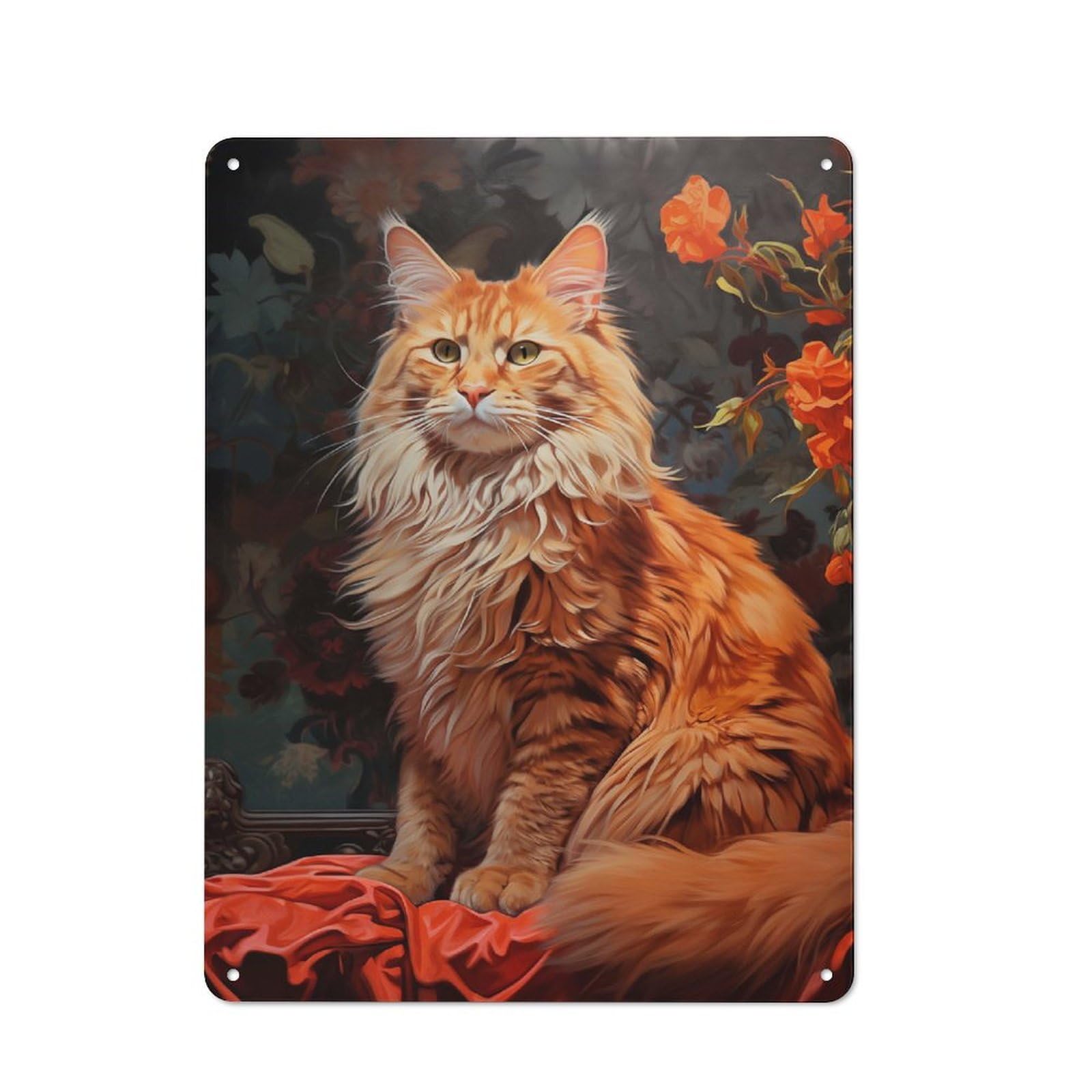 Junmoney Style-6 Red Tabby Maine Coon Cat Retro Tin Sign 40X30cm For Café Or Restaurant, Housewarming Wall Decor For People Furnishing Café And Restaurant