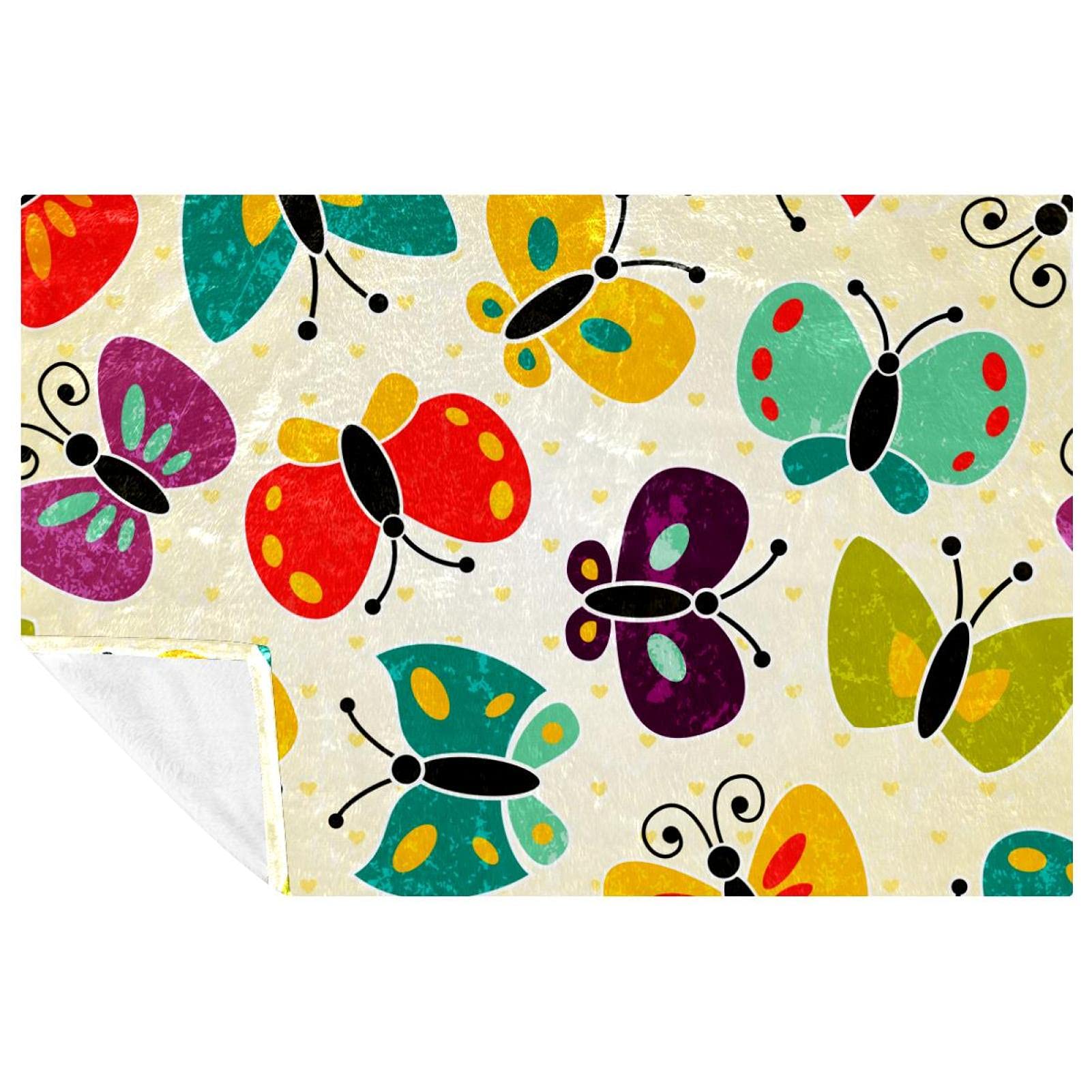 Couverture douce papillons aquarelle chaude et raffinée de 150x100 cm pour lit et canapé