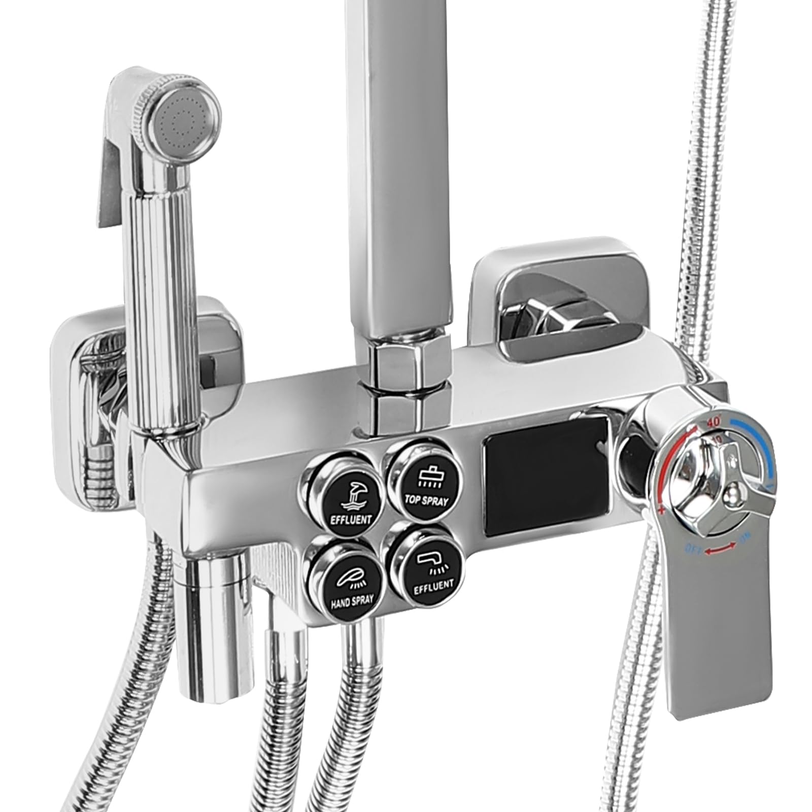 Sistema de ducha termostático, sistema de ducha con termostato de acero inoxidable, altura regulable, ducha de lluvia con grifo, alcachofa de ducha, pantalla LCD, para niños, mascotas, baños de