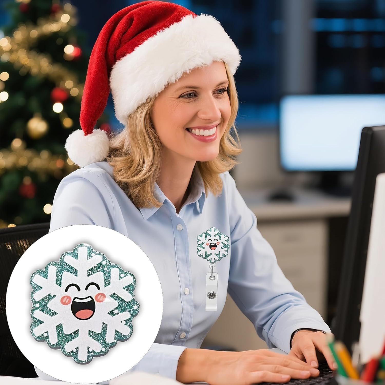 Christmas Snowflake Badge Reel Retractable, Funny ID Card Badge Reels with Clip, Nurse Cute Snowflake Badge Holder Buddy for Women Doctor Nursing Student Teacher CNA RN Worker Gifts image 5