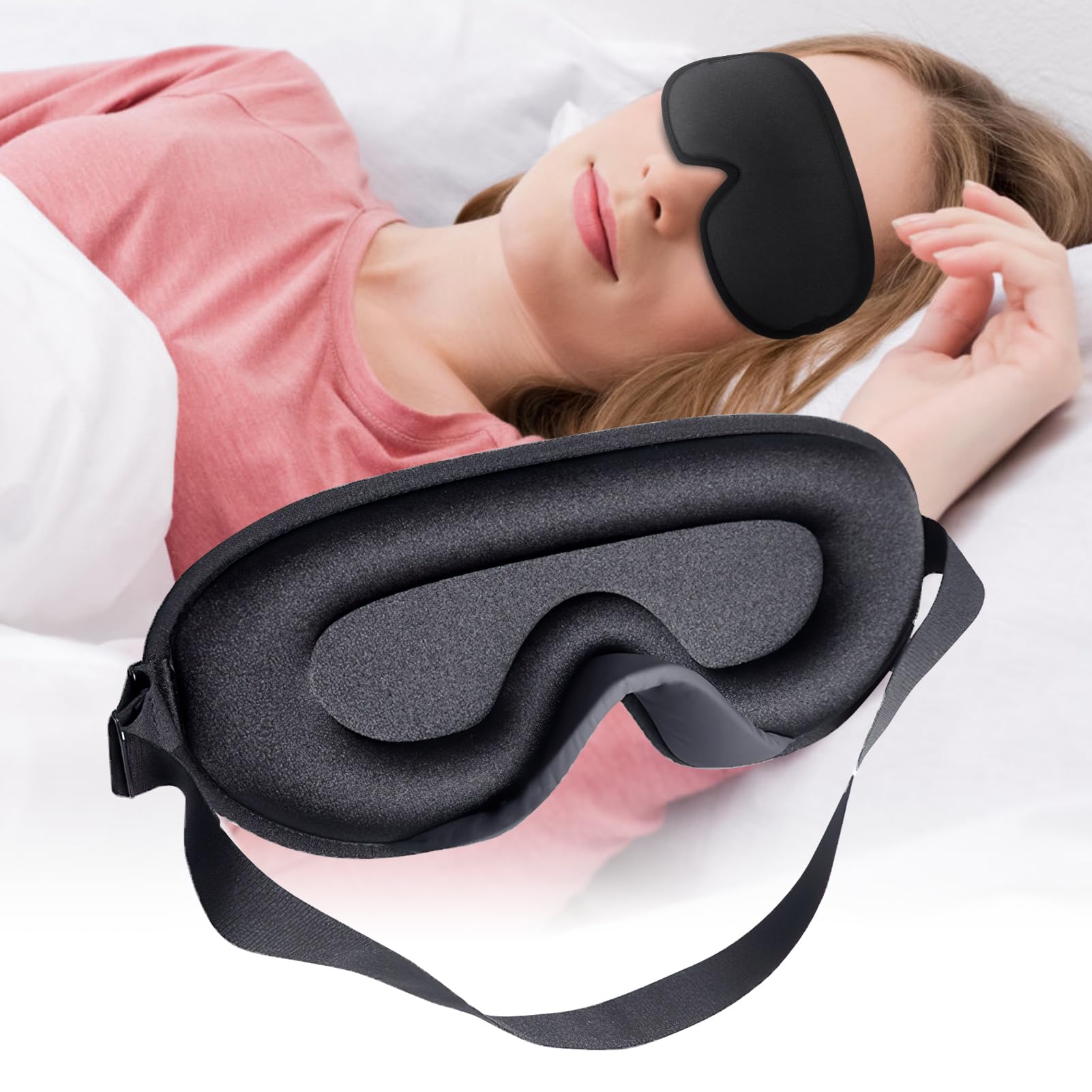 Hastazi Antifaz 3D para Dormir para Mujeres y Hombres - Máscara de Dormir Anti-Luz, Tapa Ojos Cómodo para Viajes y Verano, Material Suave, Transpirable y Ajustable, Ideal para Dormir de Lado (Negro)