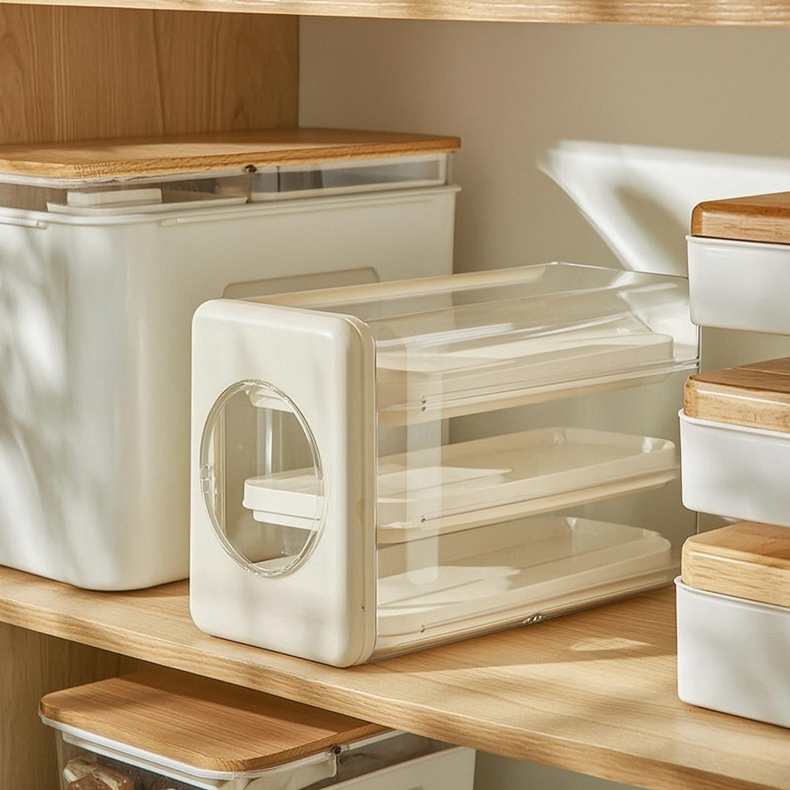 Soporte para Huevos Organizador de Cocina Contenedor Dispensador Caja de Almacenamiento con Cajones Deslizantes Cuerpo Transparente Diseño Apilado de