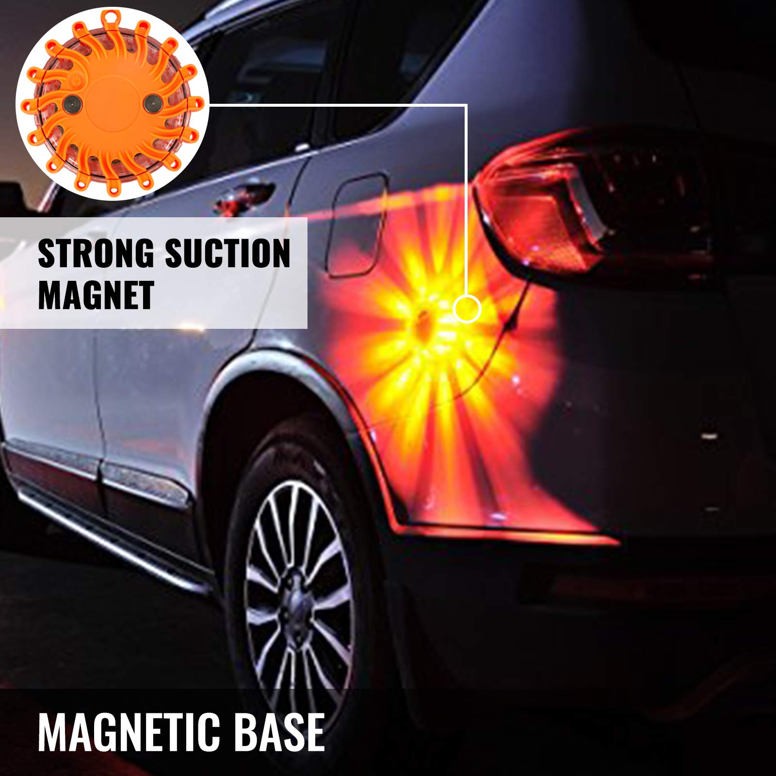 Happybuy 6 Pack LED Road Rechargeable LED Disc Road Flares Emergency Strobe Light Roadside