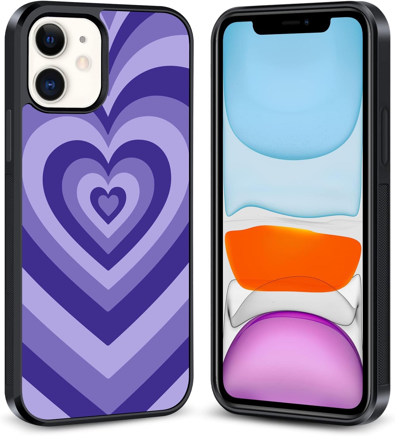 OOK Hard Case for iPhone 11 All Round Shock Absorption Protection Cover with Purple Heart Design Tire Tread Anti-Skid Wireless Charging iPhone 11 Case for Girls Women
