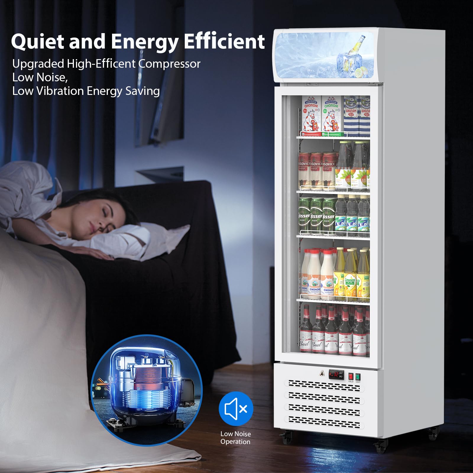 Garvee Dual-Layer Glass Door Beverage Merchandiser, 11.9 Cu.Ft - Commercial Display Refrigerator With Soft LED Lighting, 4 Adjustable Shelves, Energy Efficient For Café, Restaurant on Fridge.com - View 5