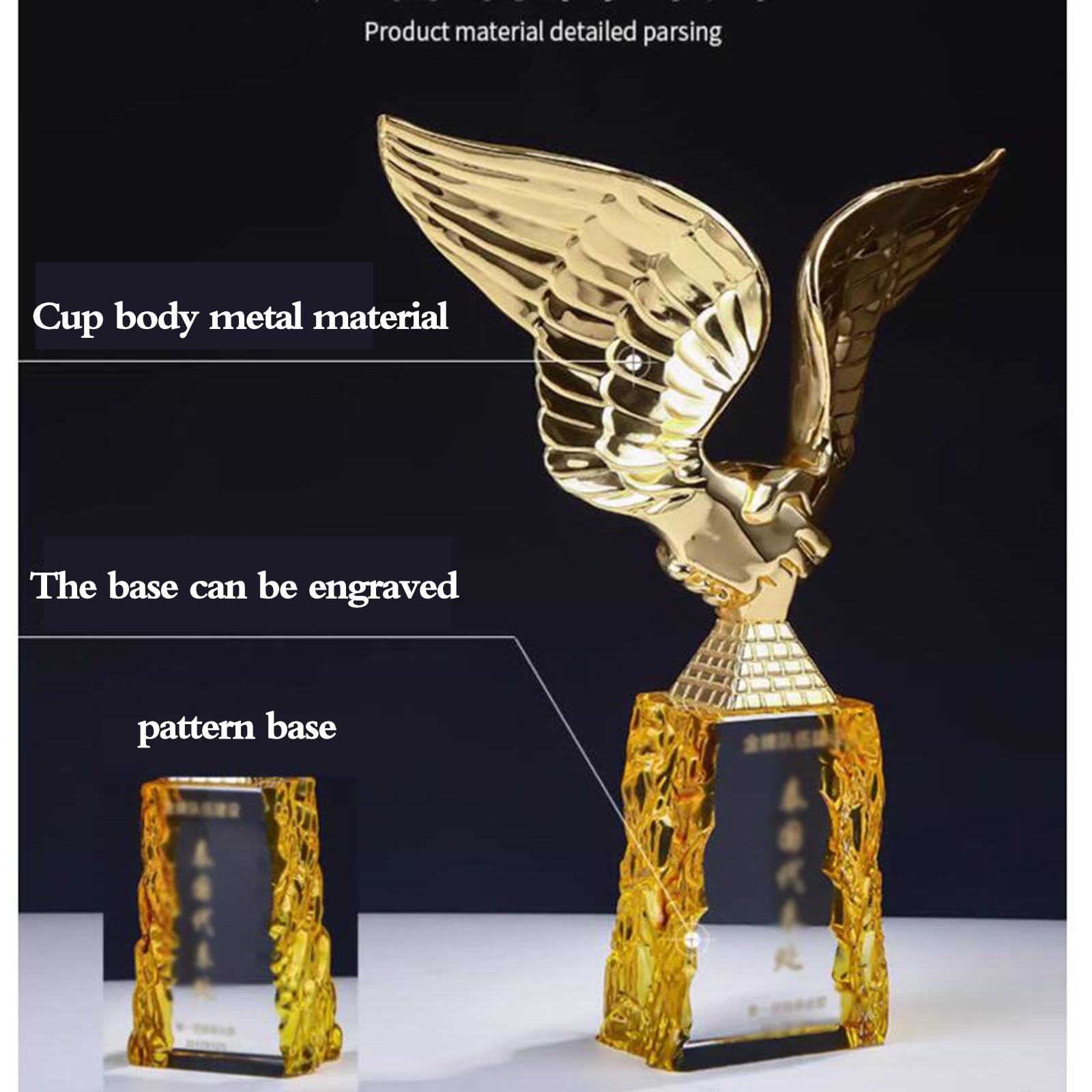 Trofeos, medallas y premios Trofeo De Apretón De Manos Alas Metal Dorado Obsequios Premios Beneficiosos Todos Proyectos Cooperación Empresarial Empresas Aniversario La Base Patrón Cristal Se Puede Gra